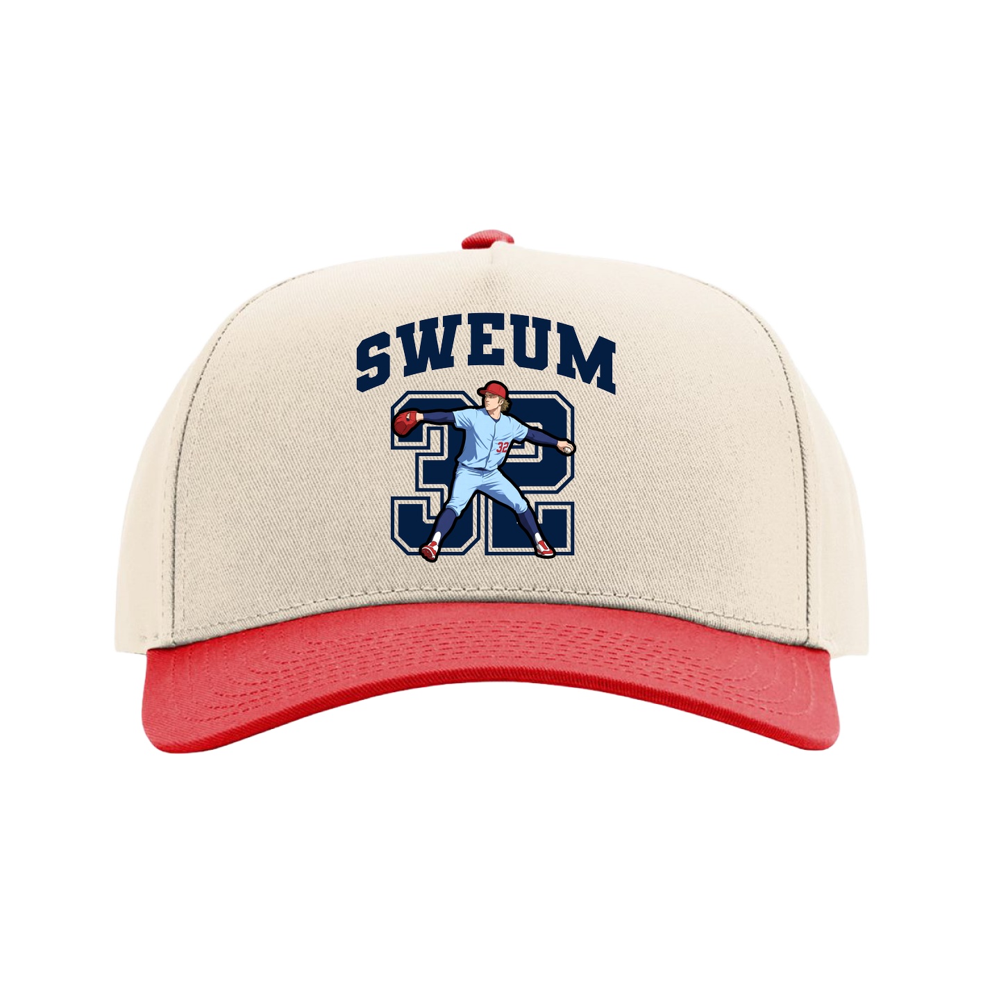 Full Fabric Five-Panel Champ Cap — Number in Cream/Red
