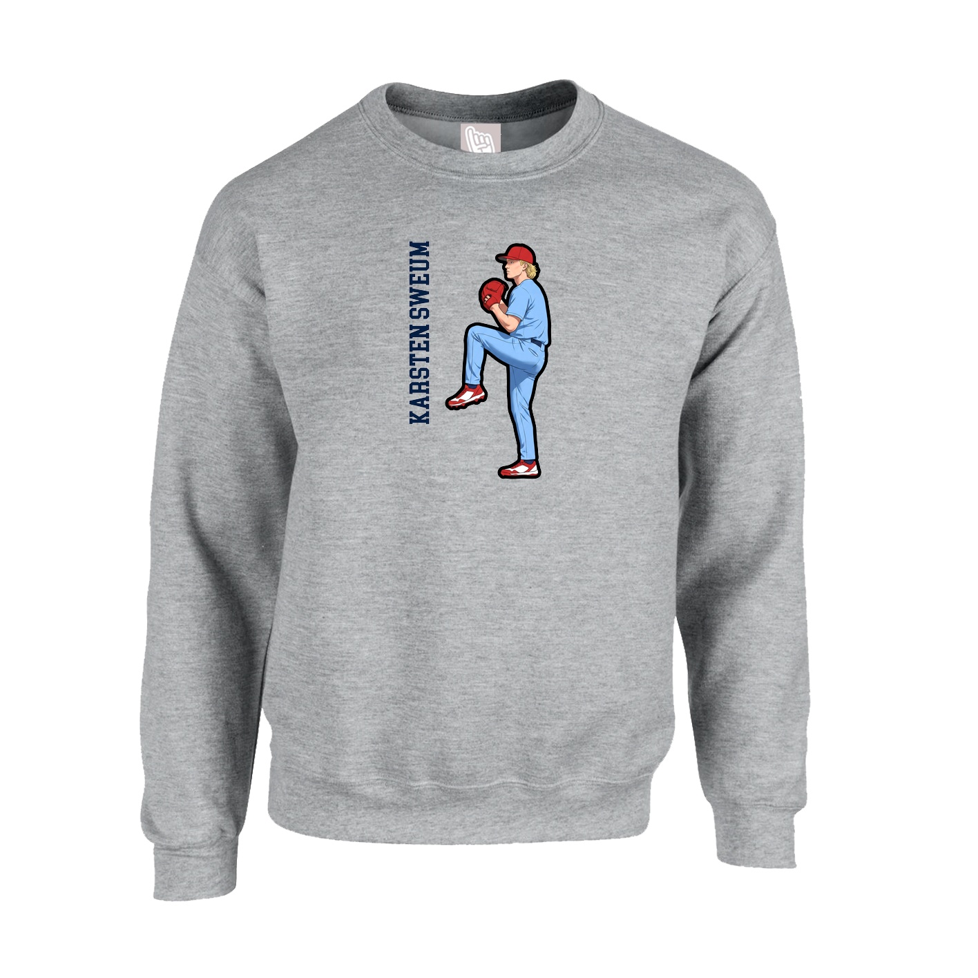Fleece Crew — Name Vertical in Grey