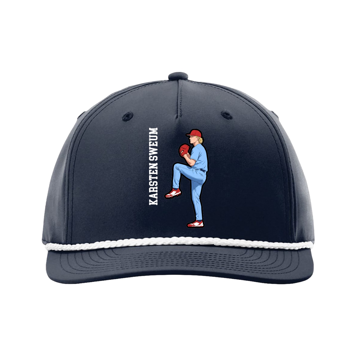 Five-Panel Classic Rope Cap — Name Vertical in Navy