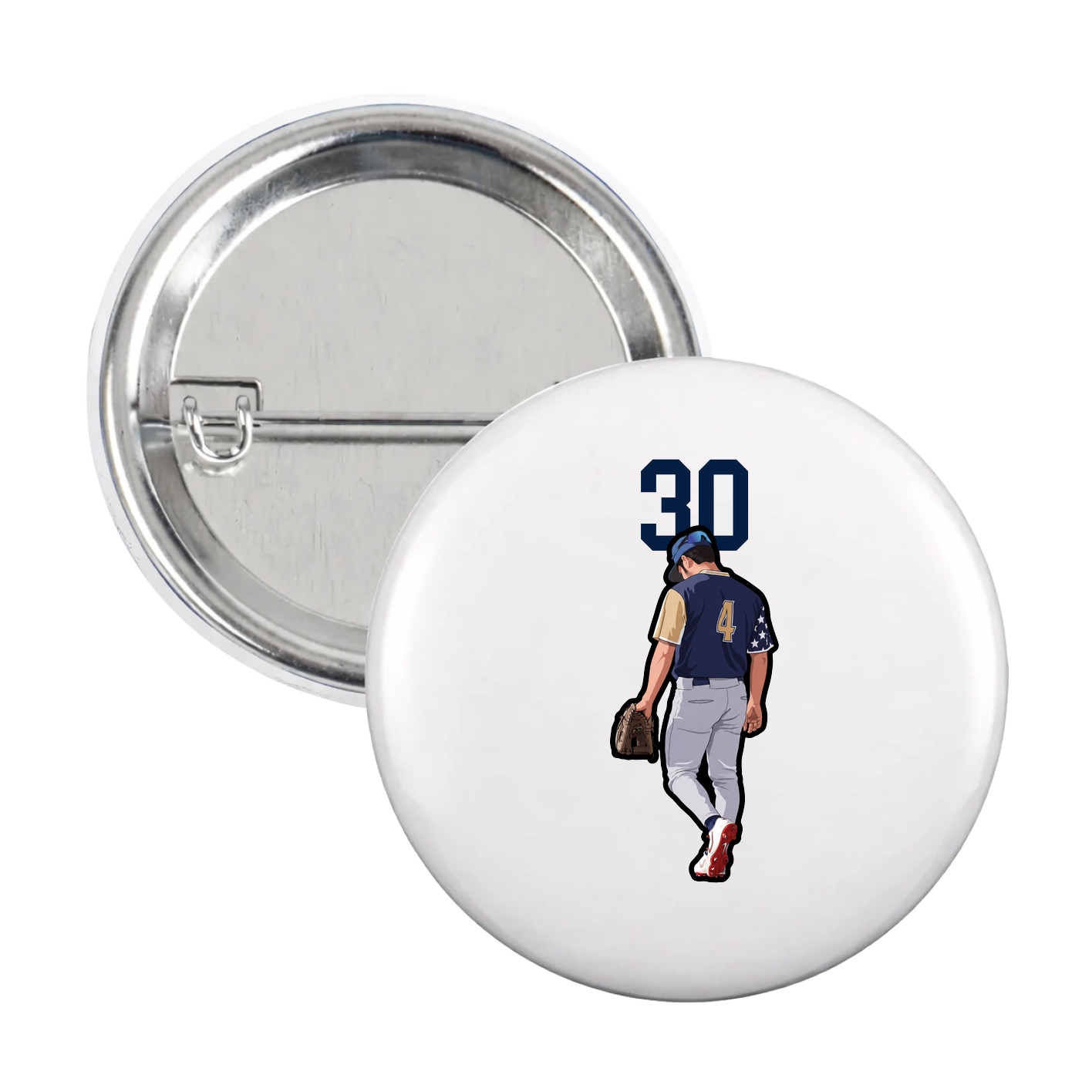 Game Day Button — Number Top in White