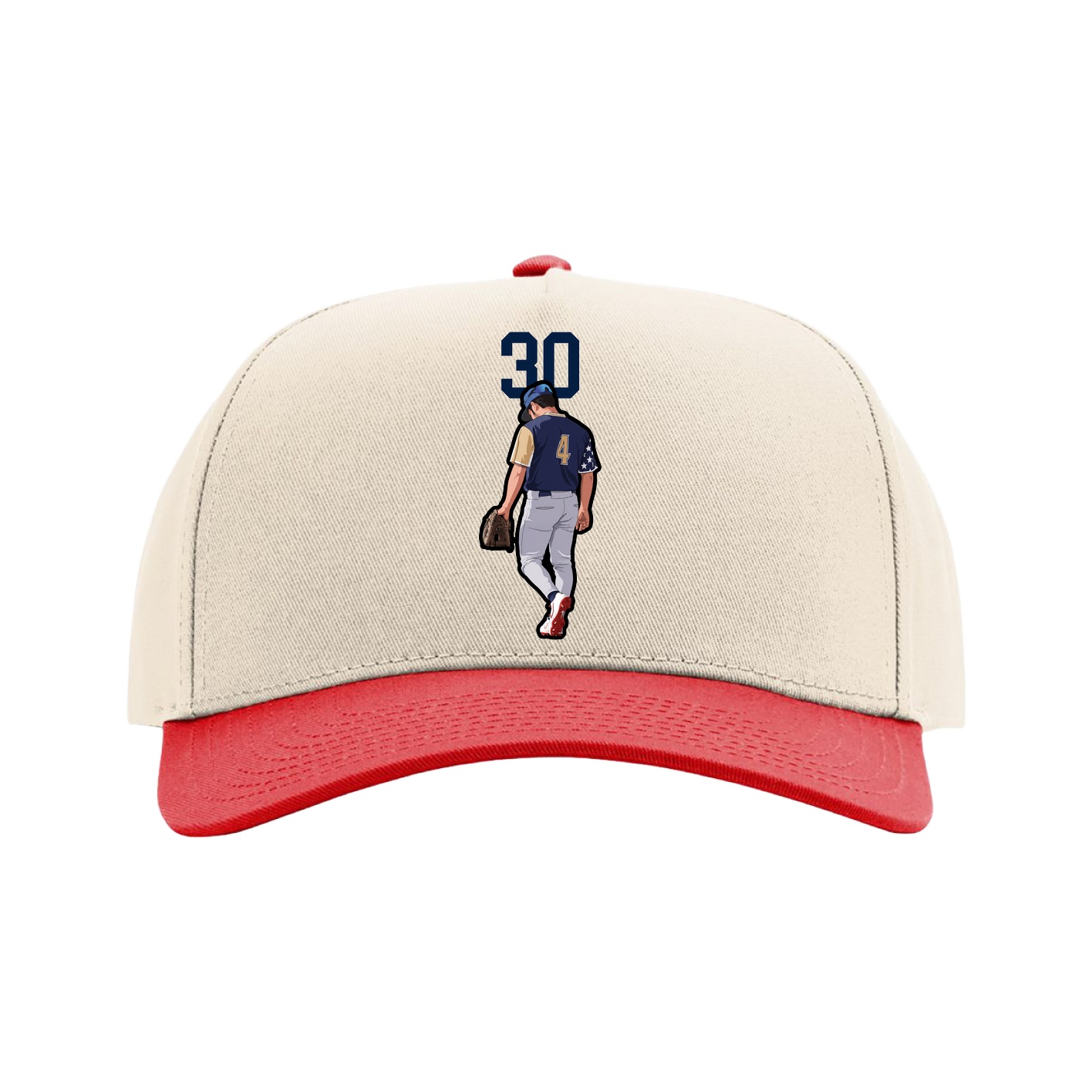 Full Fabric Five-Panel Champ Cap — Number Top in Cream/Red