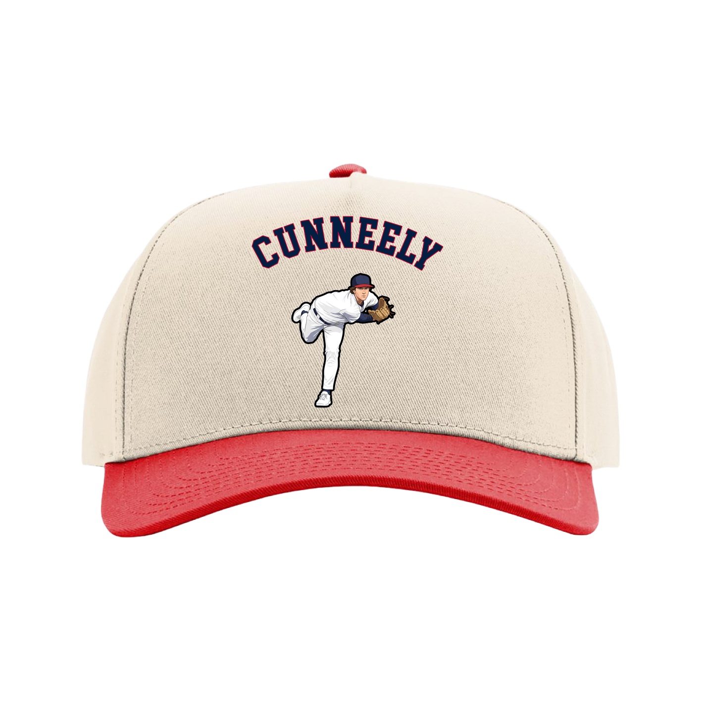 Full Fabric Five-Panel Champ Cap — Shirsey Arch in Cream/Red