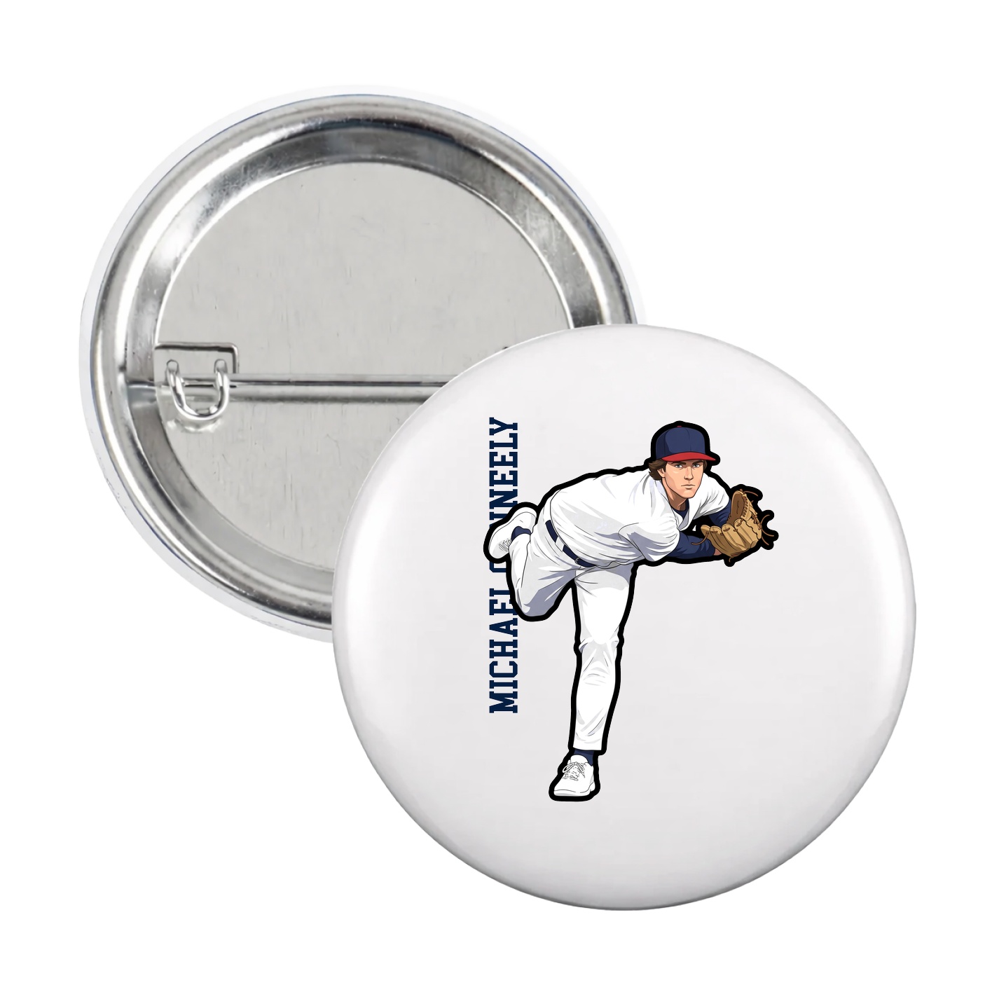 Game Day Button — Name Vertical in White