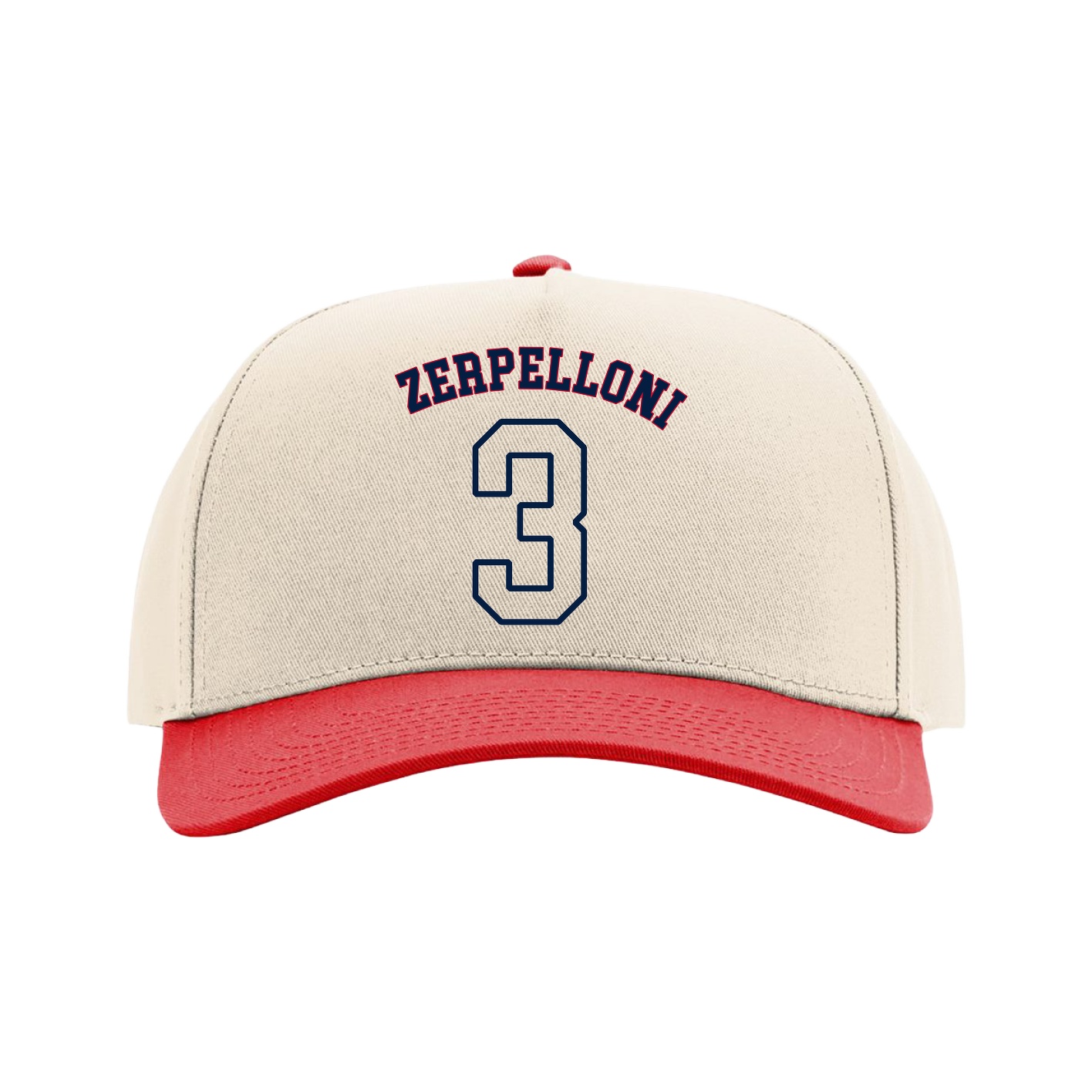 Full Fabric Five-Panel Champ Cap — Shirsey Arch in Cream/Red