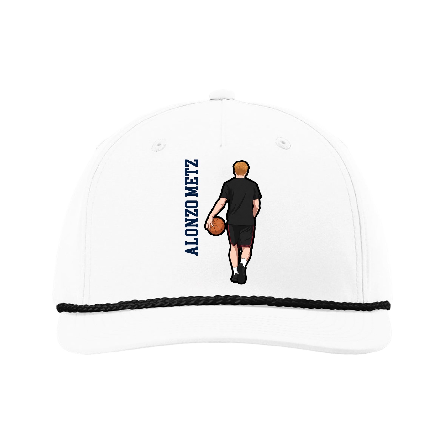 Five-Panel Classic Rope Cap — Name Vertical in White