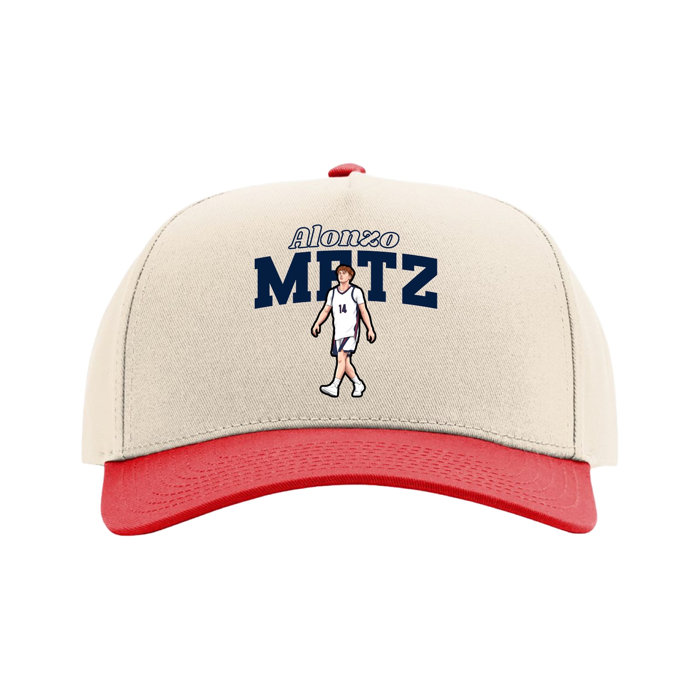 Full Fabric Five-Panel Champ Cap — Name Arch in Cream/Red