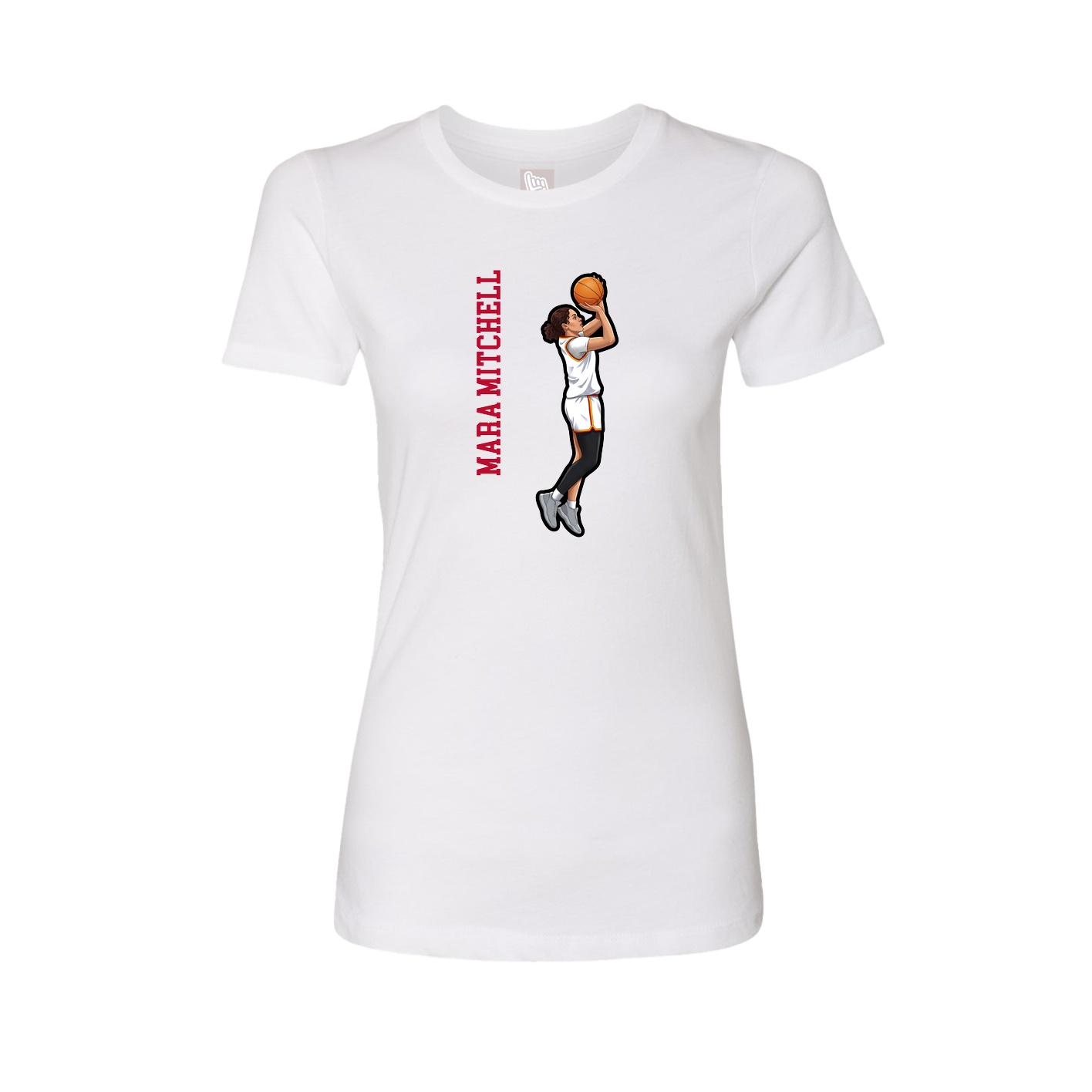 Fitted Women's Tee — Name Vertical in White