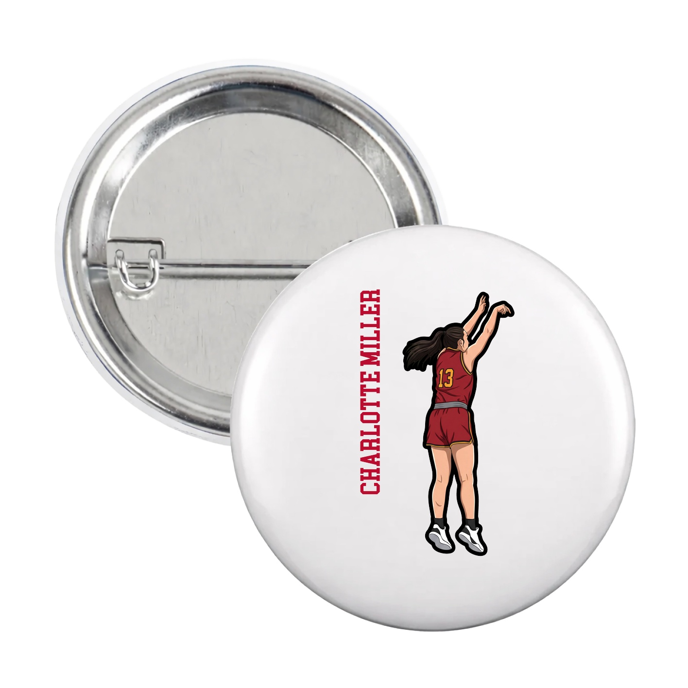 Game Day Button — Name Vertical in White