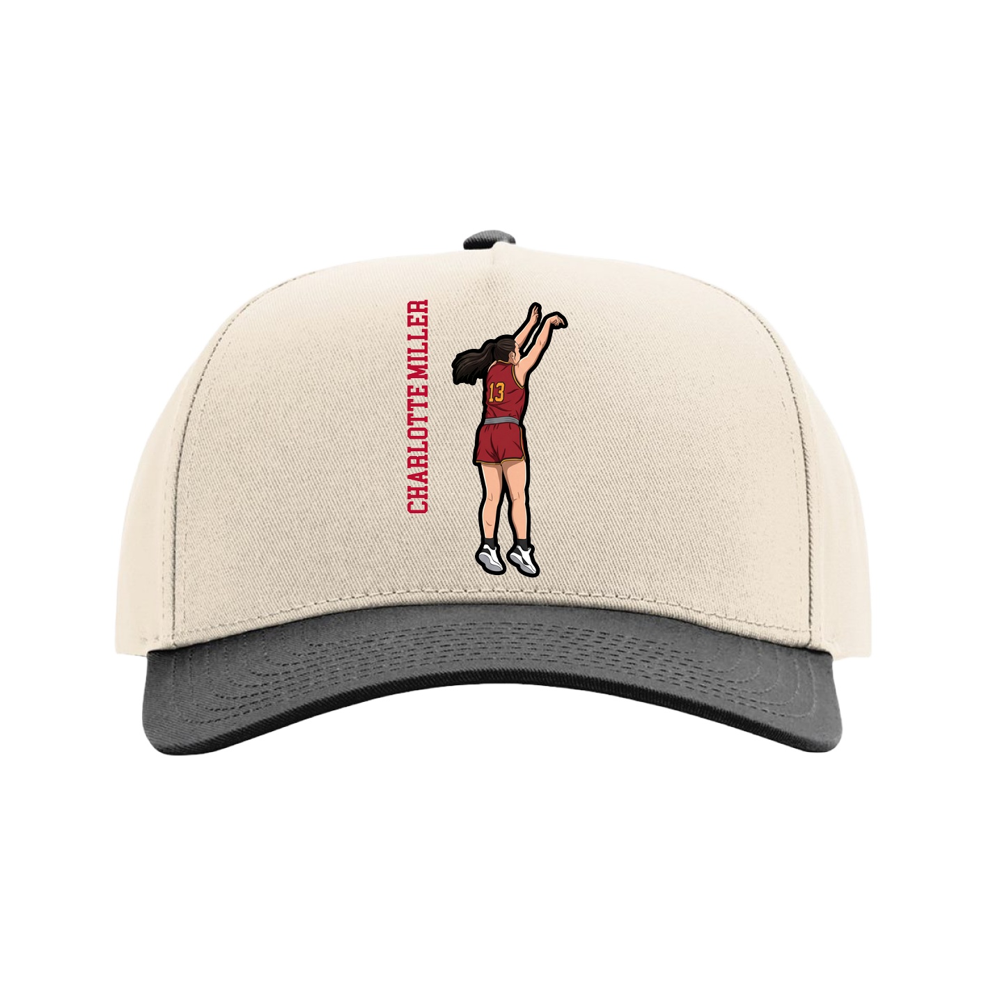 Full Fabric Five-Panel Champ Cap — Name Vertical in Cream/Black