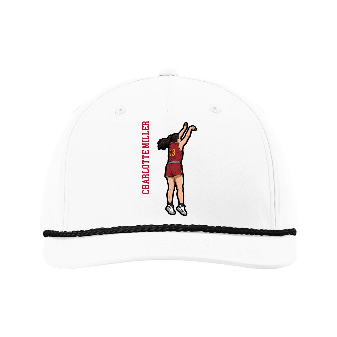 Five-Panel Classic Rope Cap — Name Vertical in White