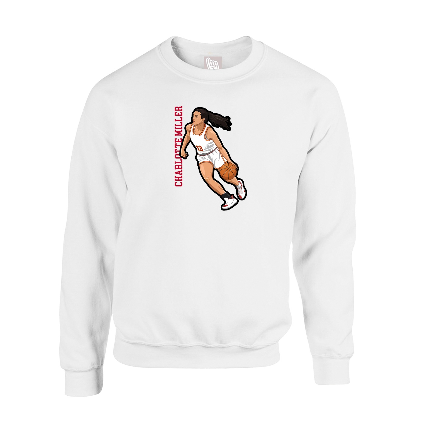 Fleece Crew — Name Vertical in White