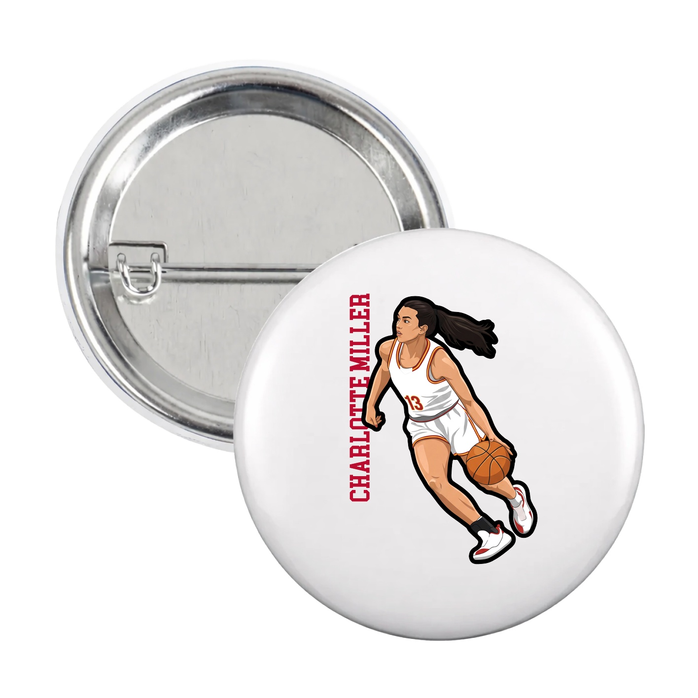 Game Day Button — Name Vertical in White