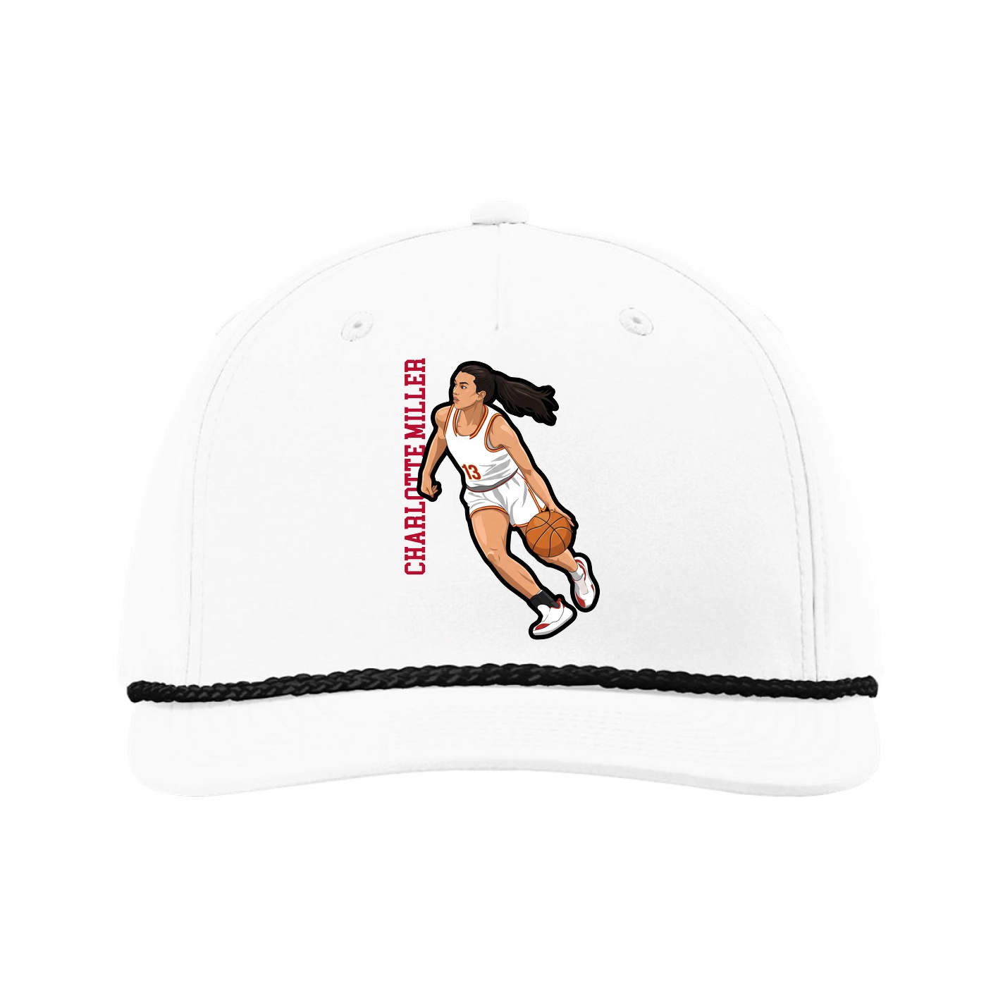 Five-Panel Classic Rope Cap — Name Vertical in White