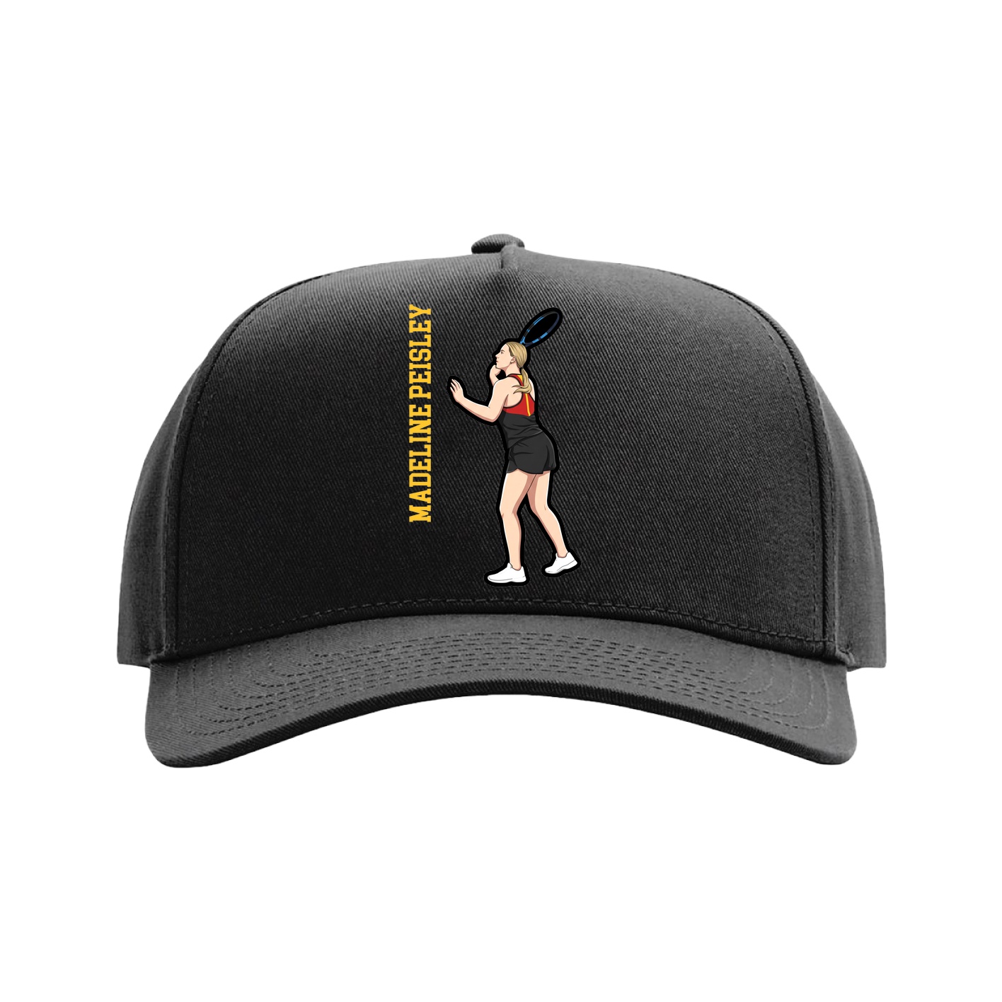 Full Fabric Five-Panel Champ Cap — Name Vertical in Black