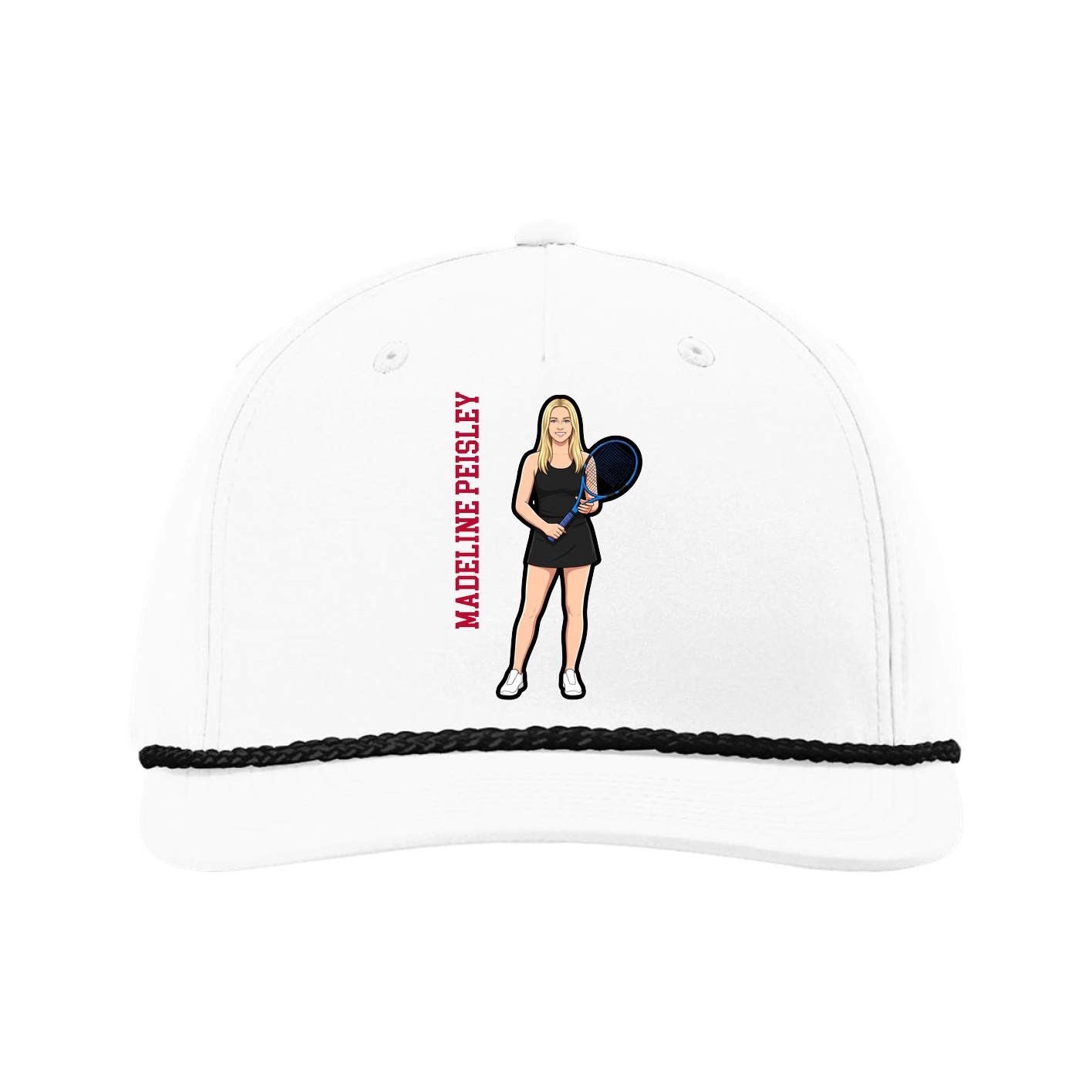 Five-Panel Classic Rope Cap — Name Vertical in White
