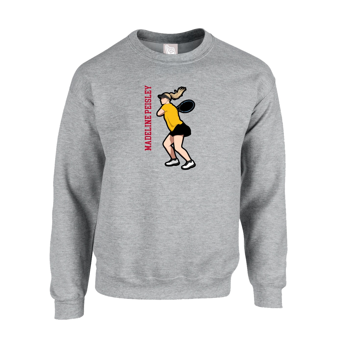 Fleece Crew — Name Vertical in Grey