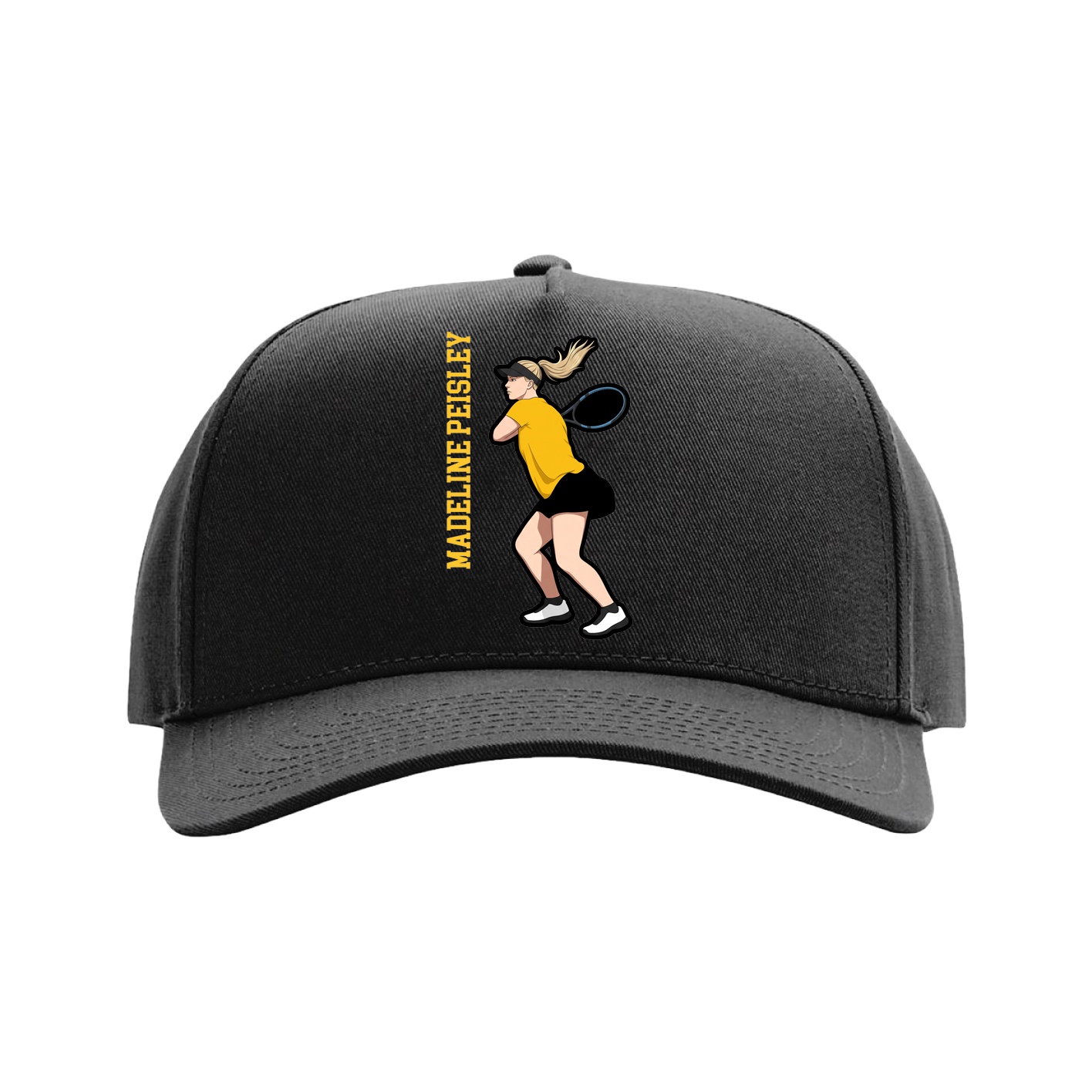 Full Fabric Five-Panel Champ Cap — Name Vertical in Black