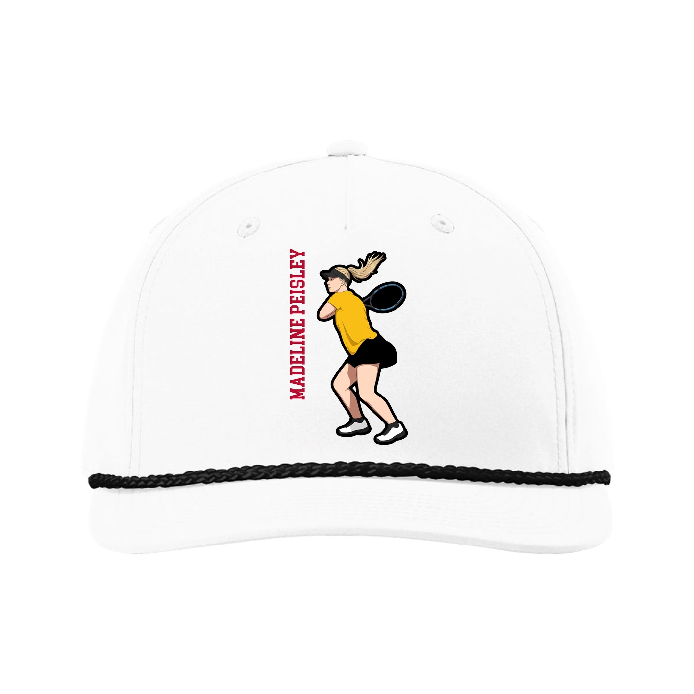 Five-Panel Classic Rope Cap — Name Vertical in White