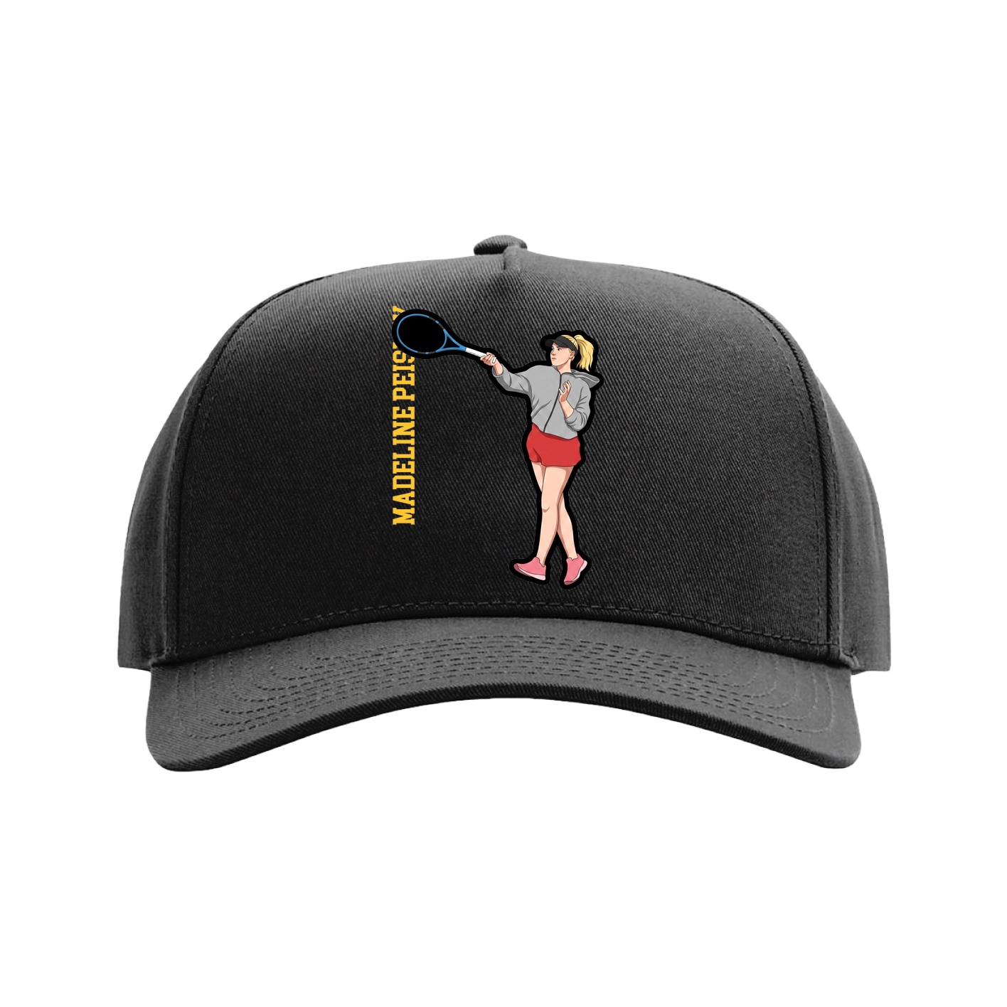 Full Fabric Five-Panel Champ Cap — Name Vertical in Black