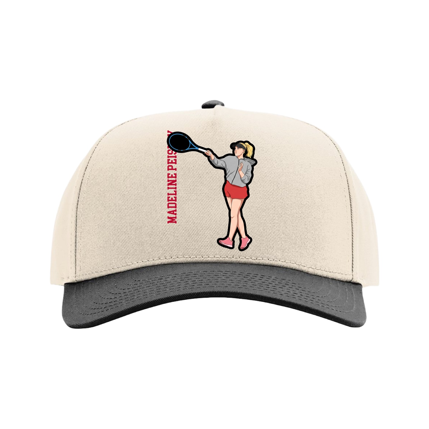 Full Fabric Five-Panel Champ Cap — Name Vertical in Cream/Black