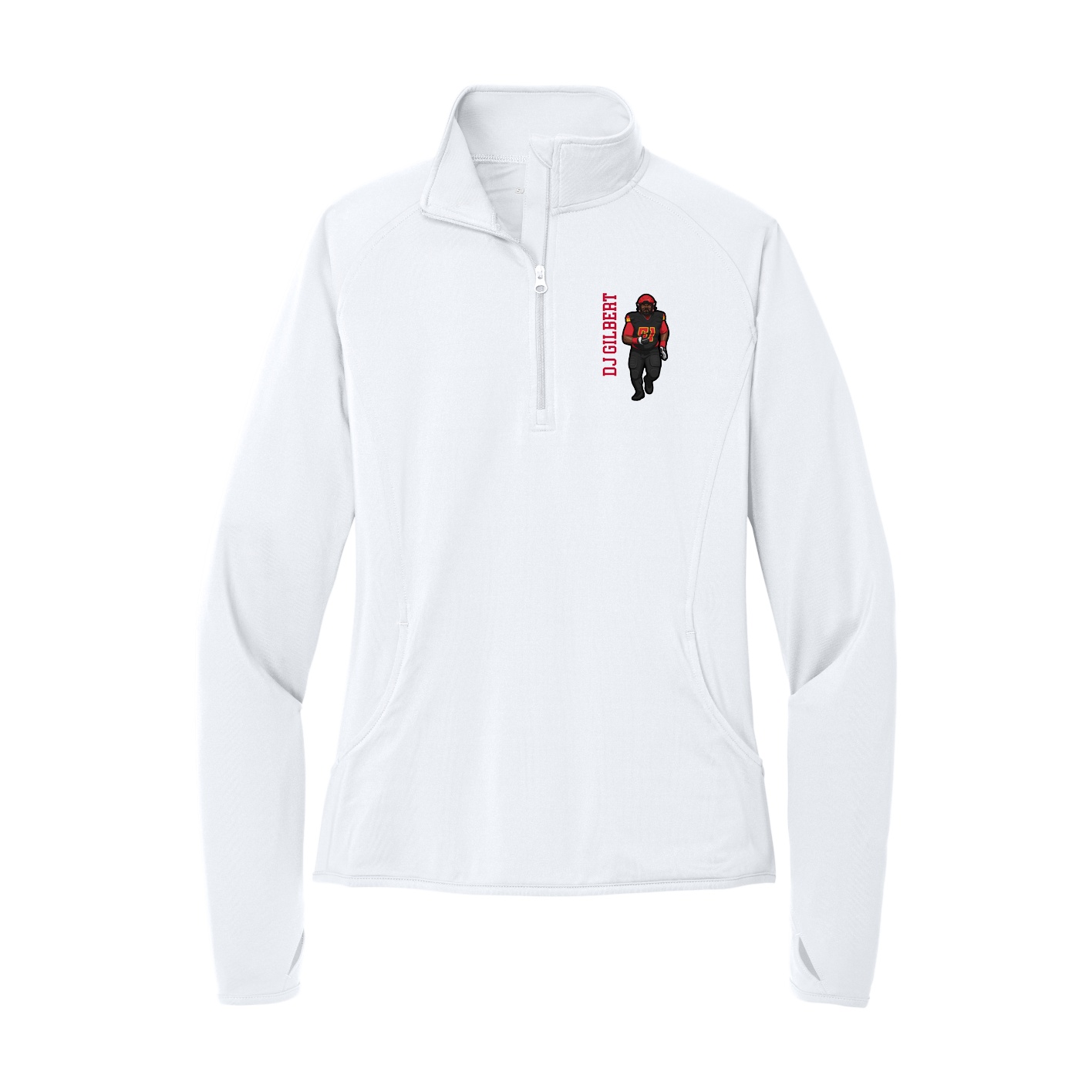 Women's Q-Zip Pullover — Name Vertical in White