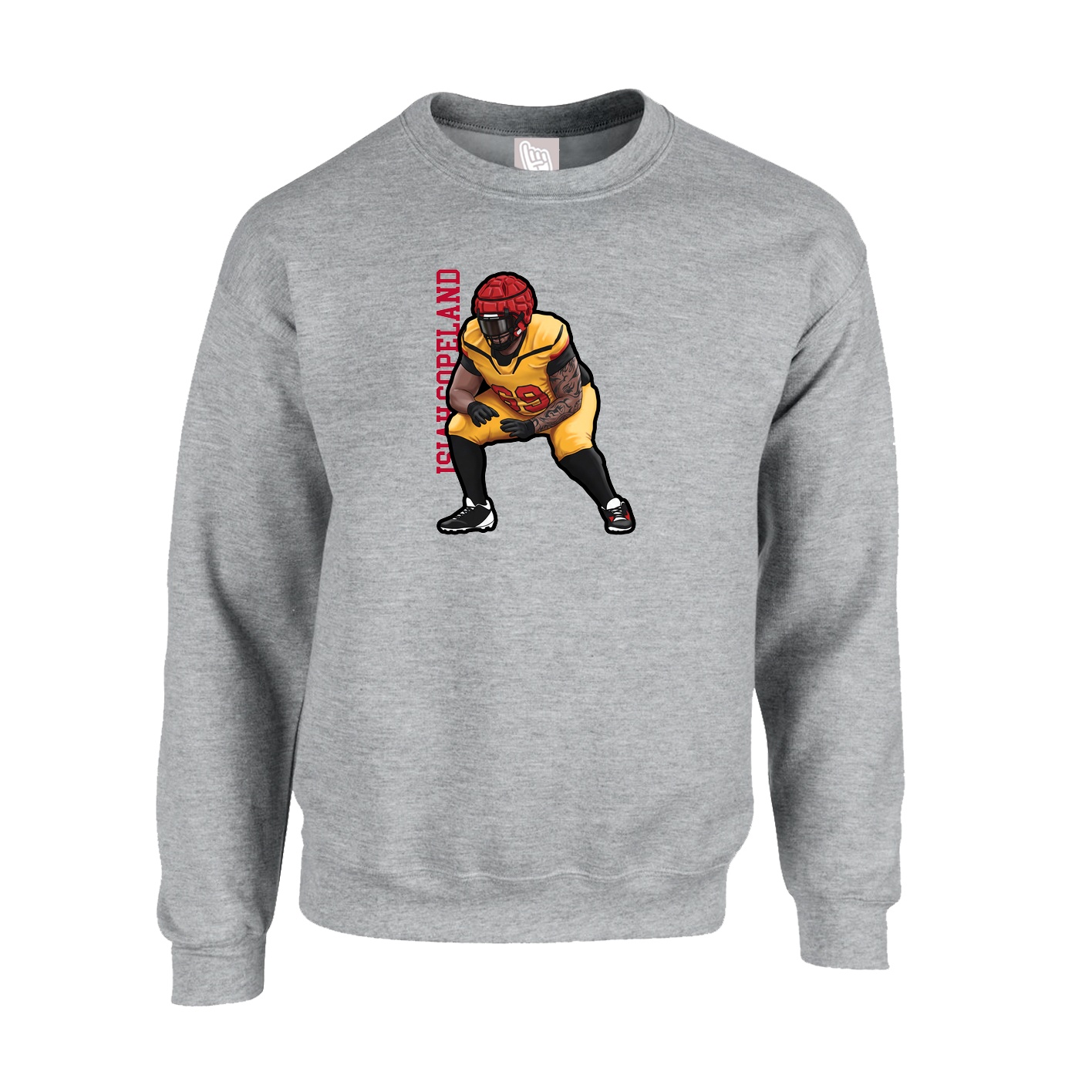 Fleece Crew — Name Vertical in Grey