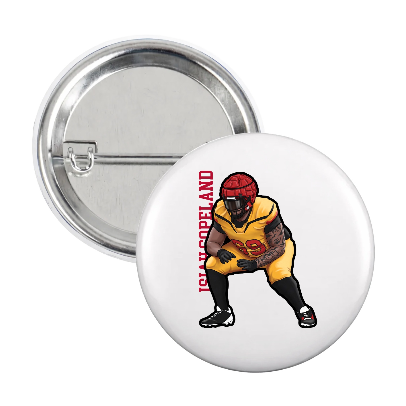Game Day Button — Name Vertical in White