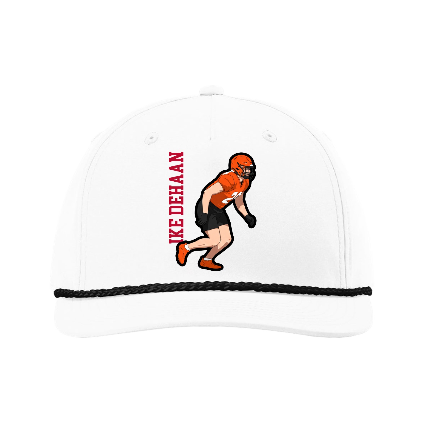 Five-Panel Classic Rope Cap — Name Vertical in White