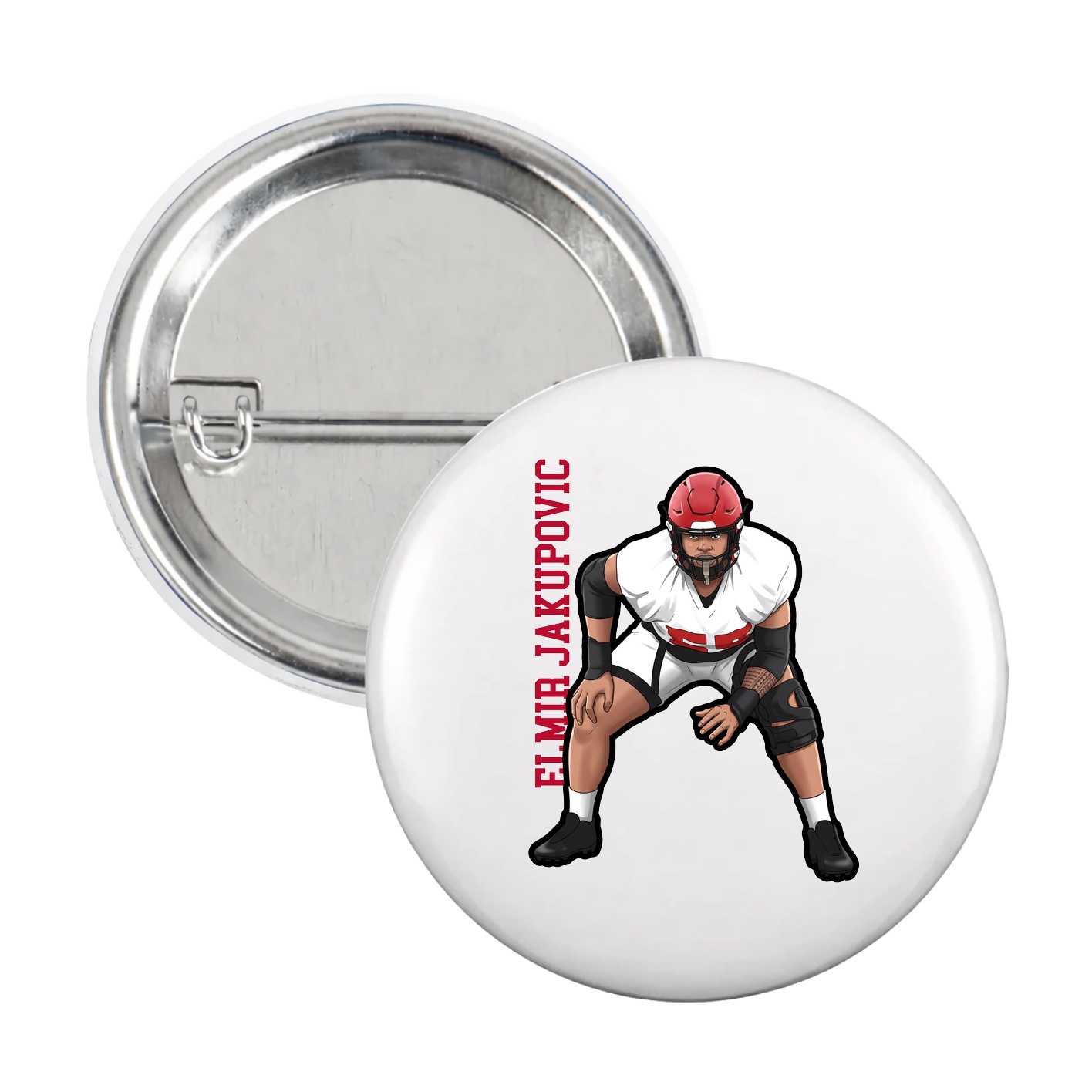 Game Day Button — Name Vertical in White