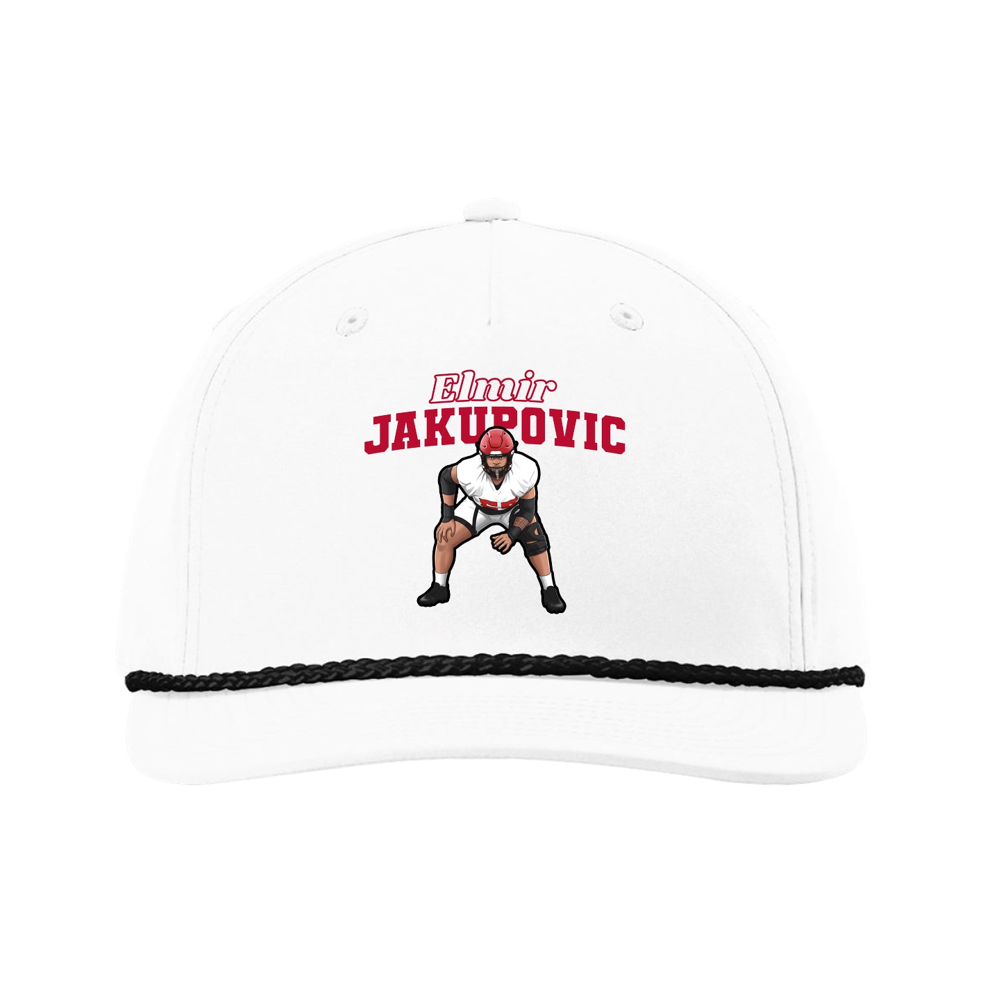 Five-Panel Classic Rope Cap — Name Arch in White
