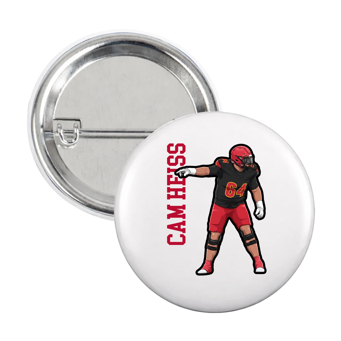 Game Day Button — Name Vertical in White