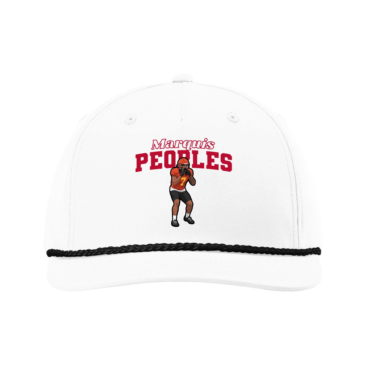 Five-Panel Classic Rope Cap — Name Arch in White