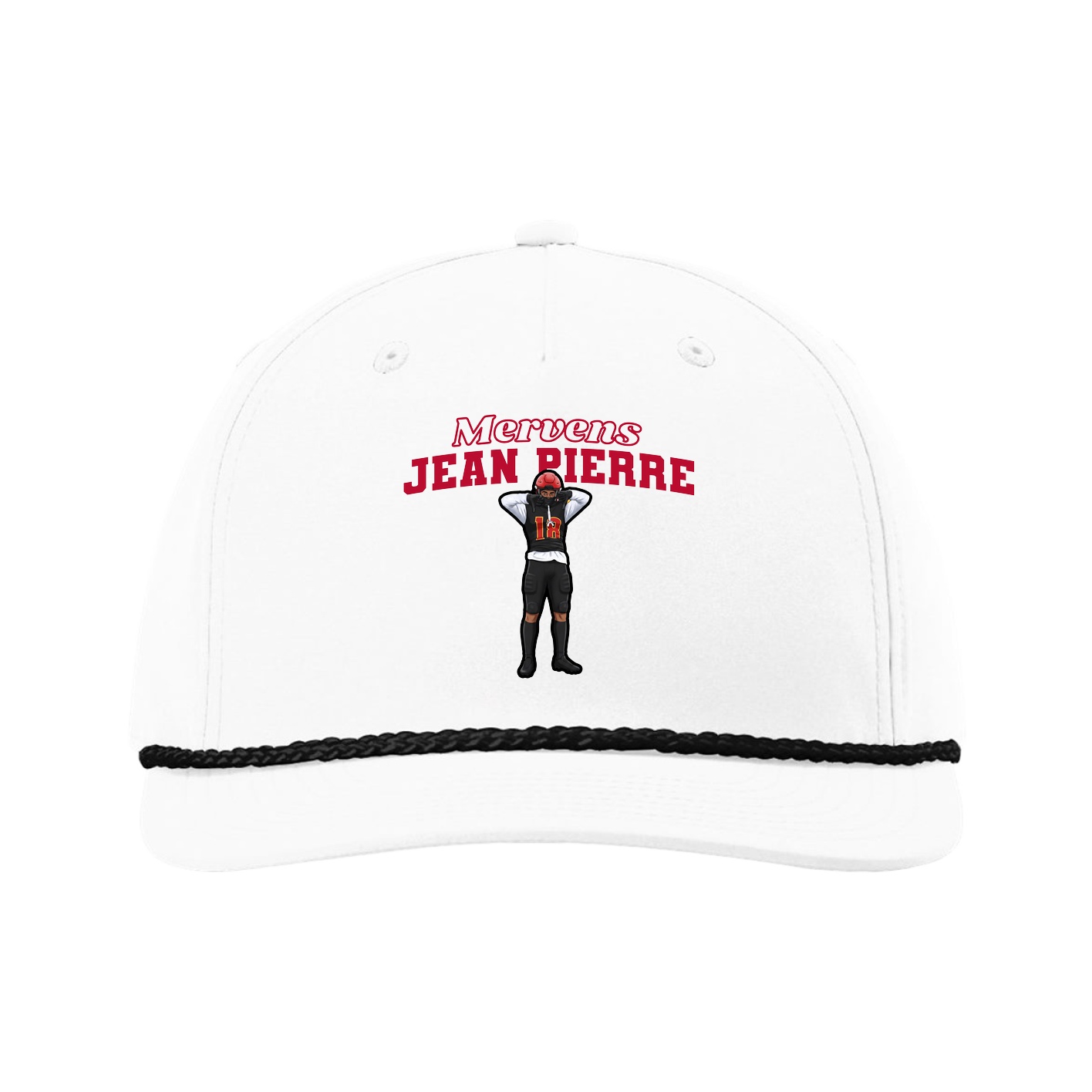 Five-Panel Classic Rope Cap — Name Arch in White