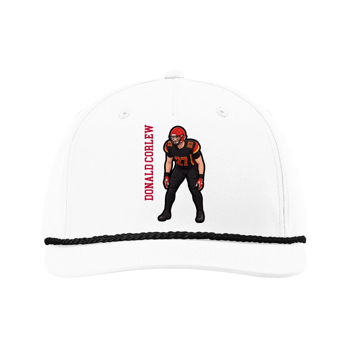 Five-Panel Classic Rope Cap — Name Vertical in White