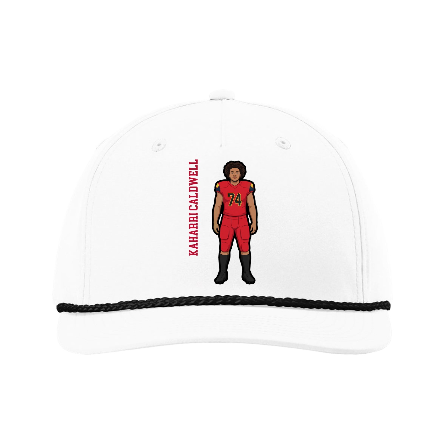 Five-Panel Classic Rope Cap — Name Vertical in White