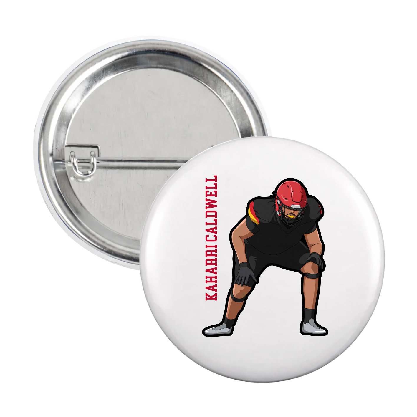 Game Day Button — Name Vertical in White