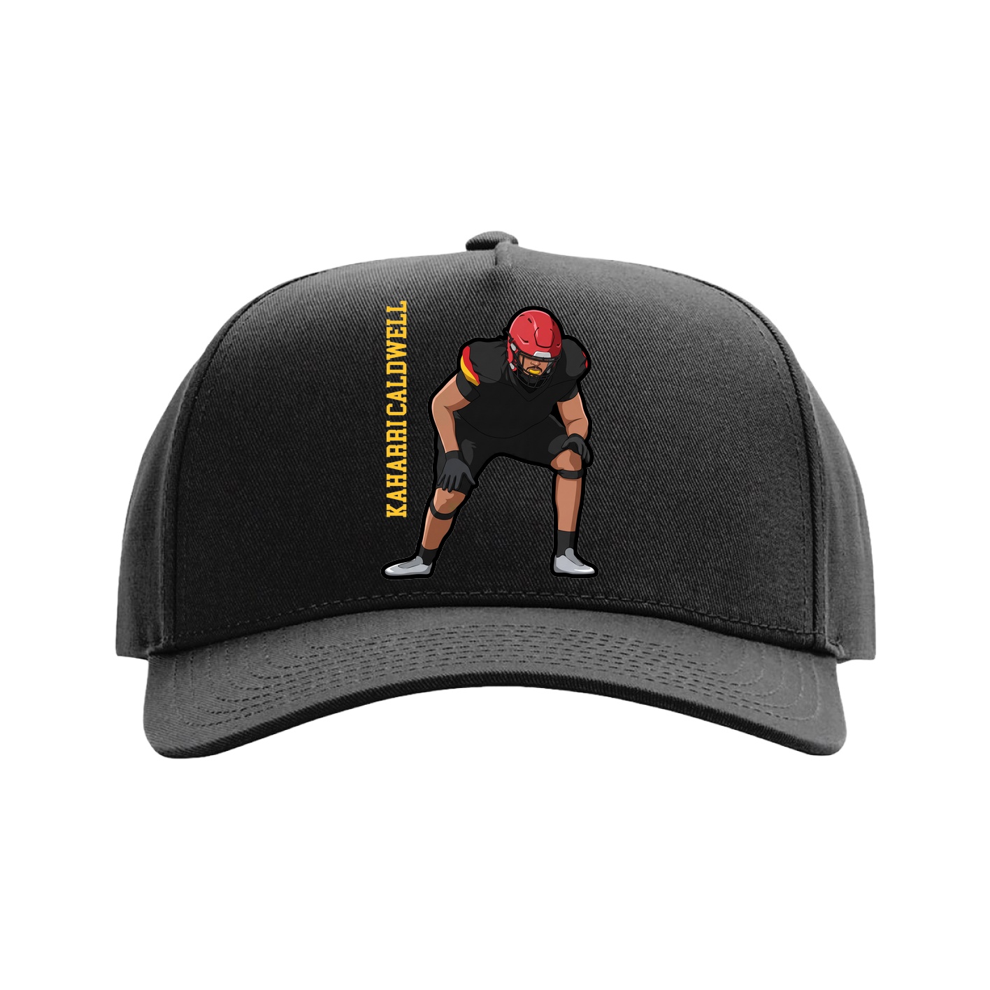 Full Fabric Five-Panel Champ Cap — Name Vertical in Black