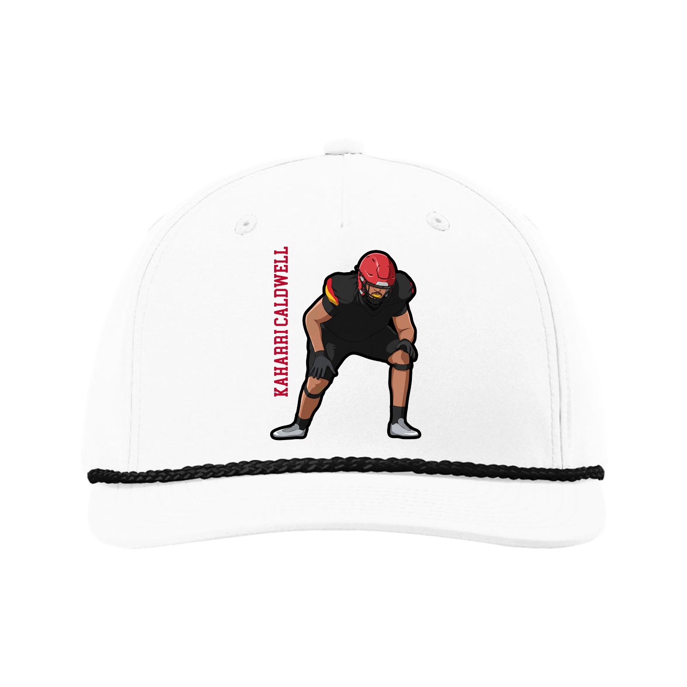 Five-Panel Classic Rope Cap — Name Vertical in White
