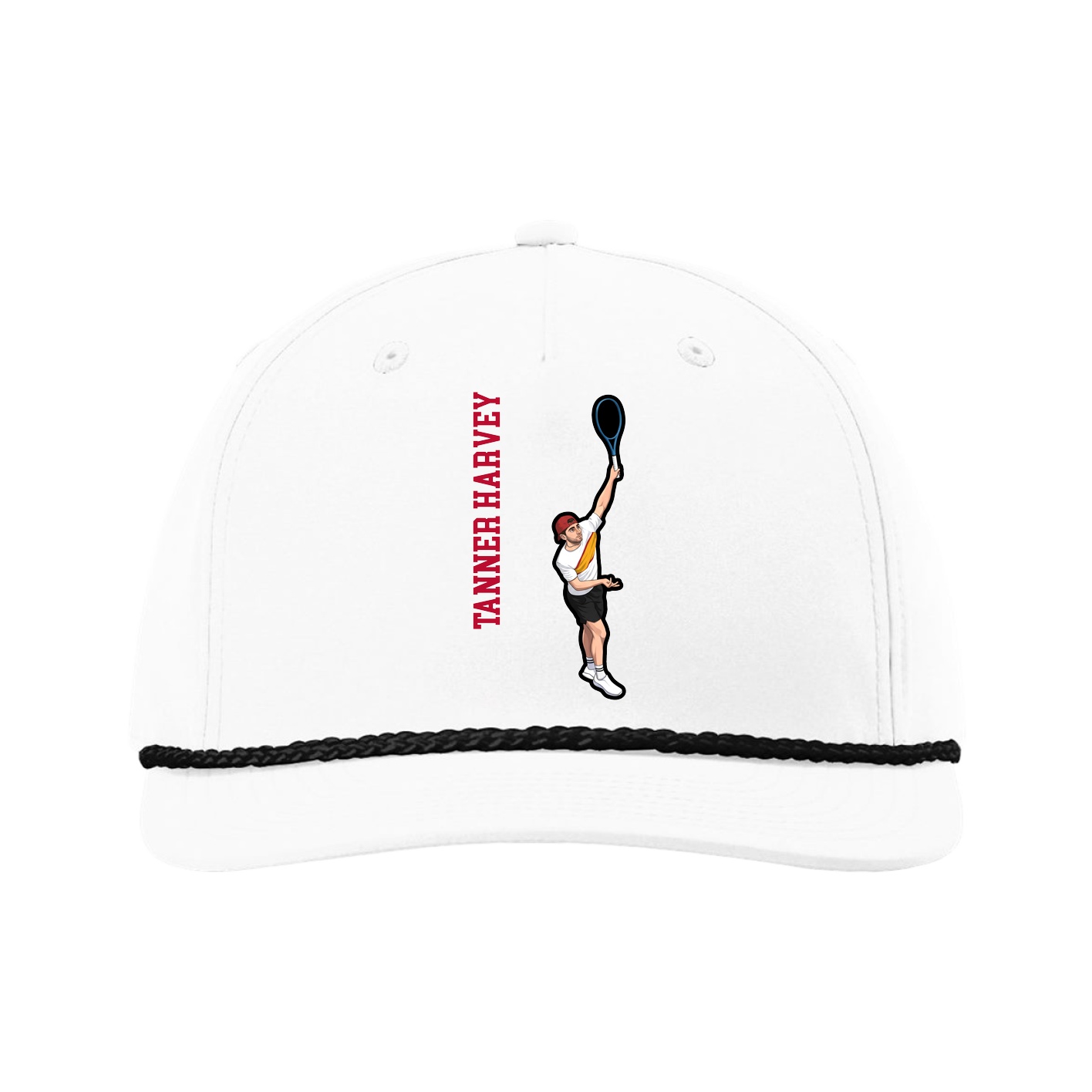 Five-Panel Classic Rope Cap — Name Vertical in White