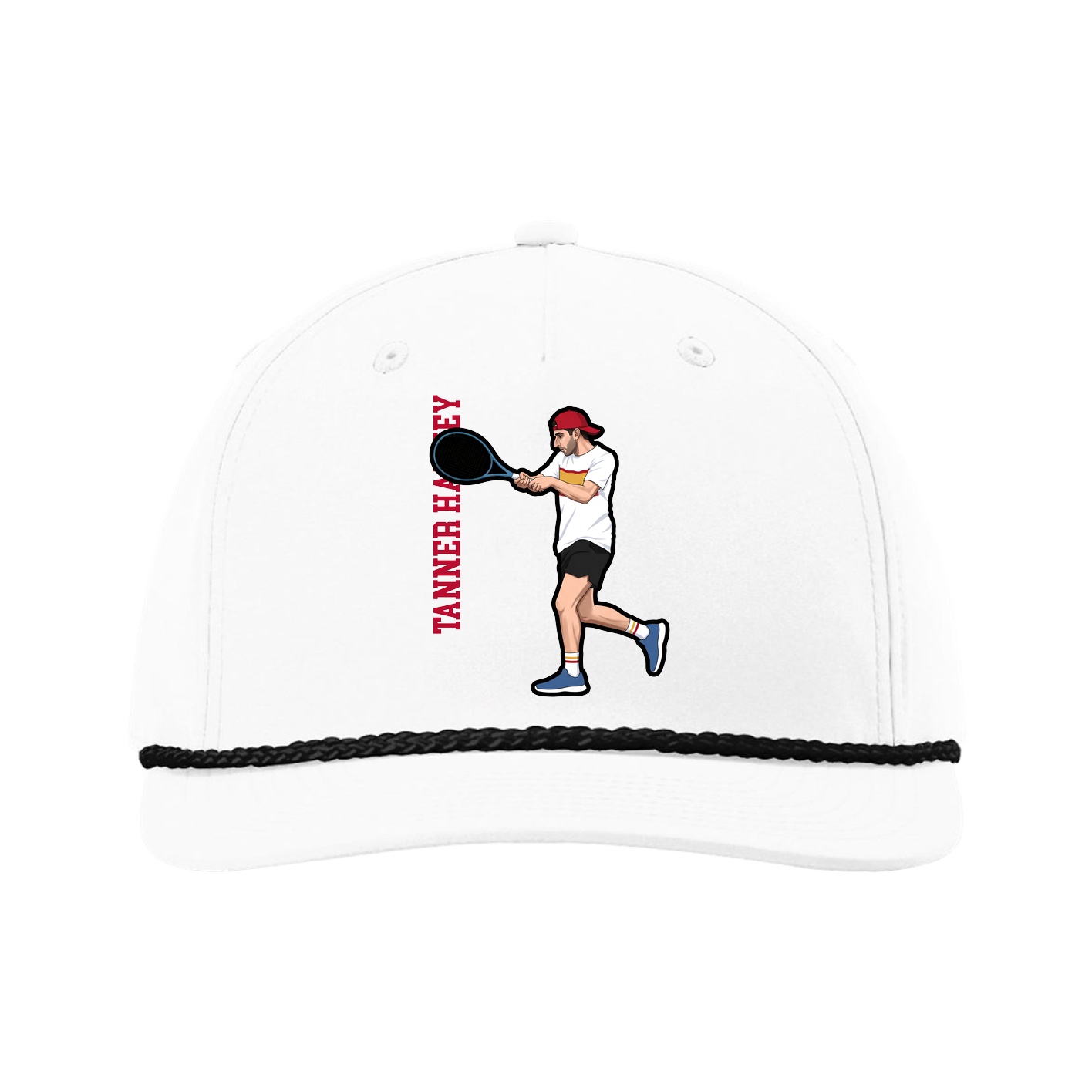 Five-Panel Classic Rope Cap — Name Vertical in White