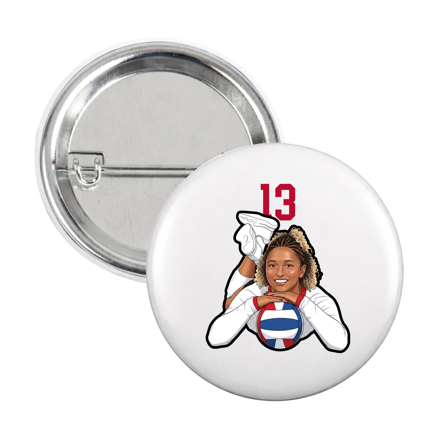 Game Day Button — Number Top in White