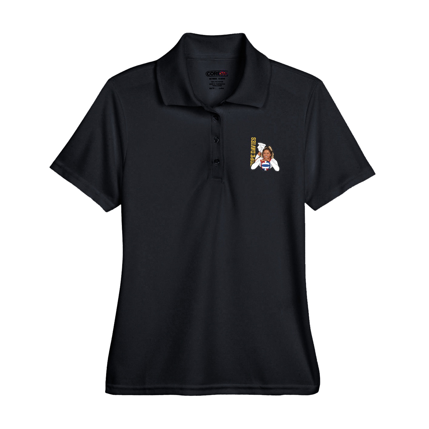 Womens Performance Polo — Name Vertical in Black