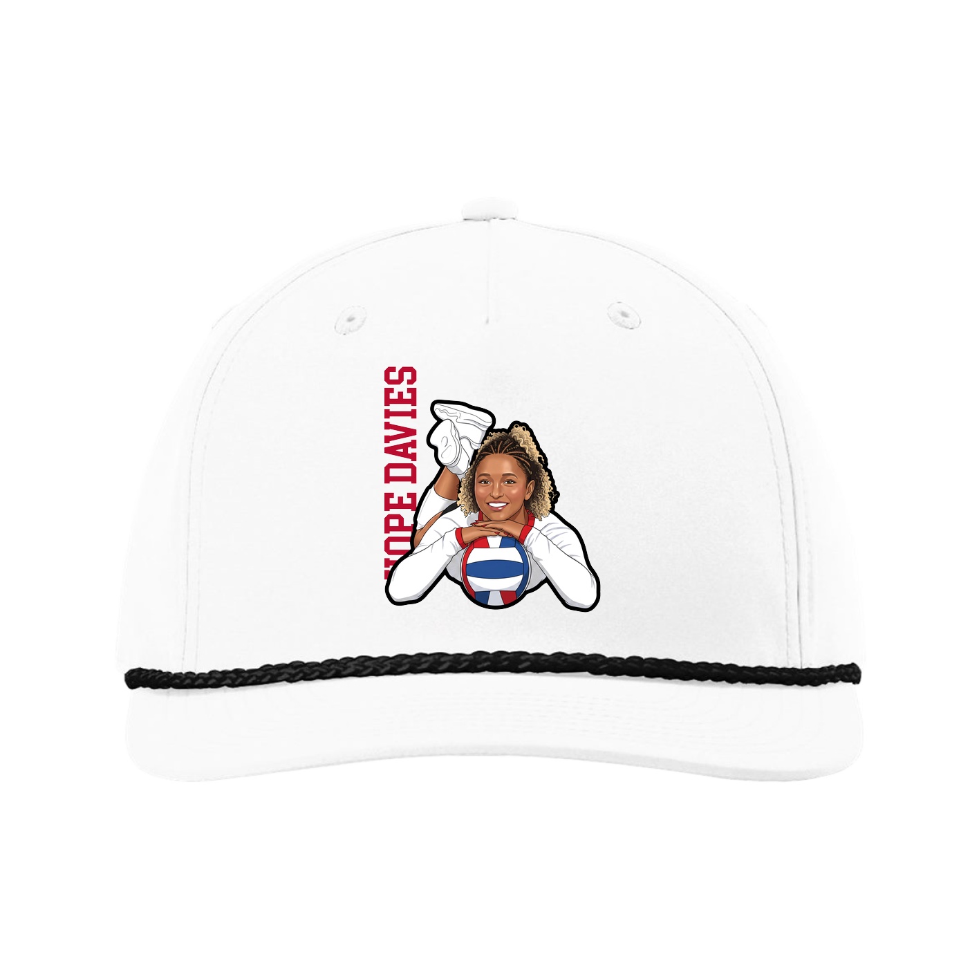 Five-Panel Classic Rope Cap — Name Vertical in White