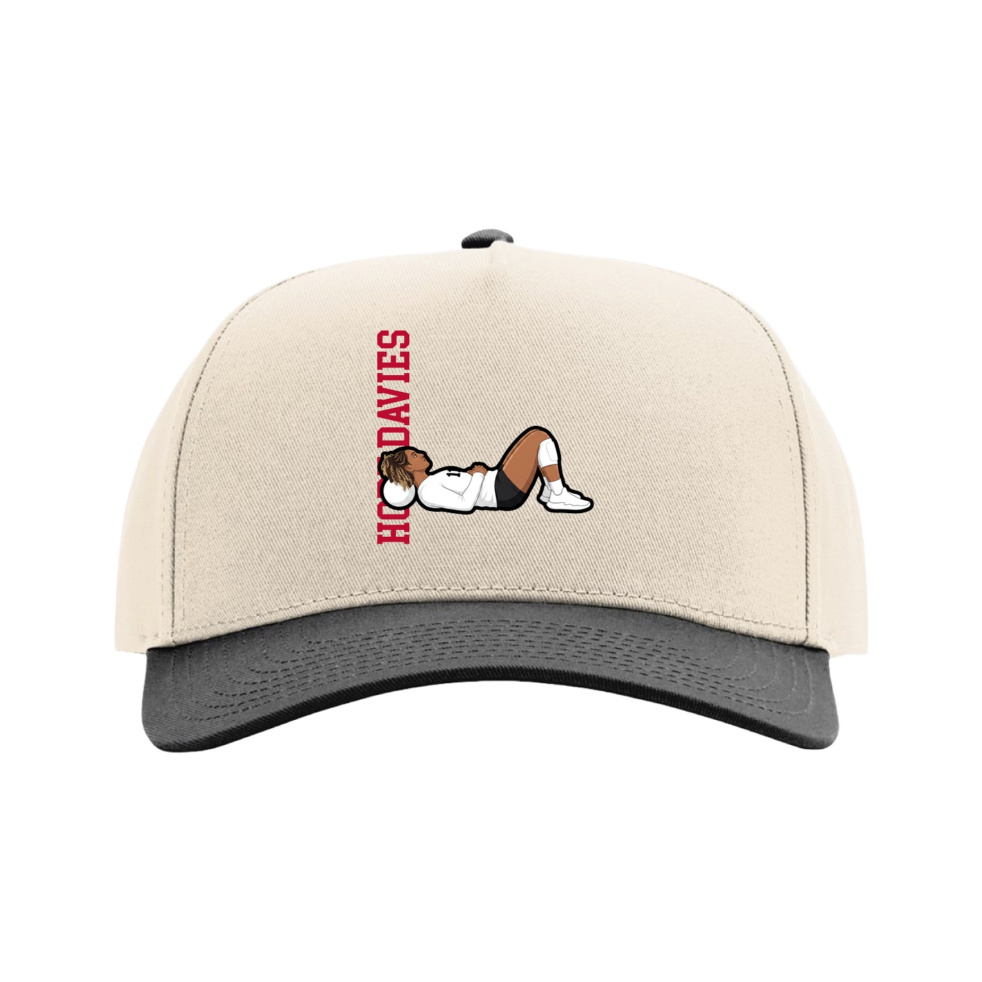 Full Fabric Five-Panel Champ Cap — Name Vertical in Cream/Black