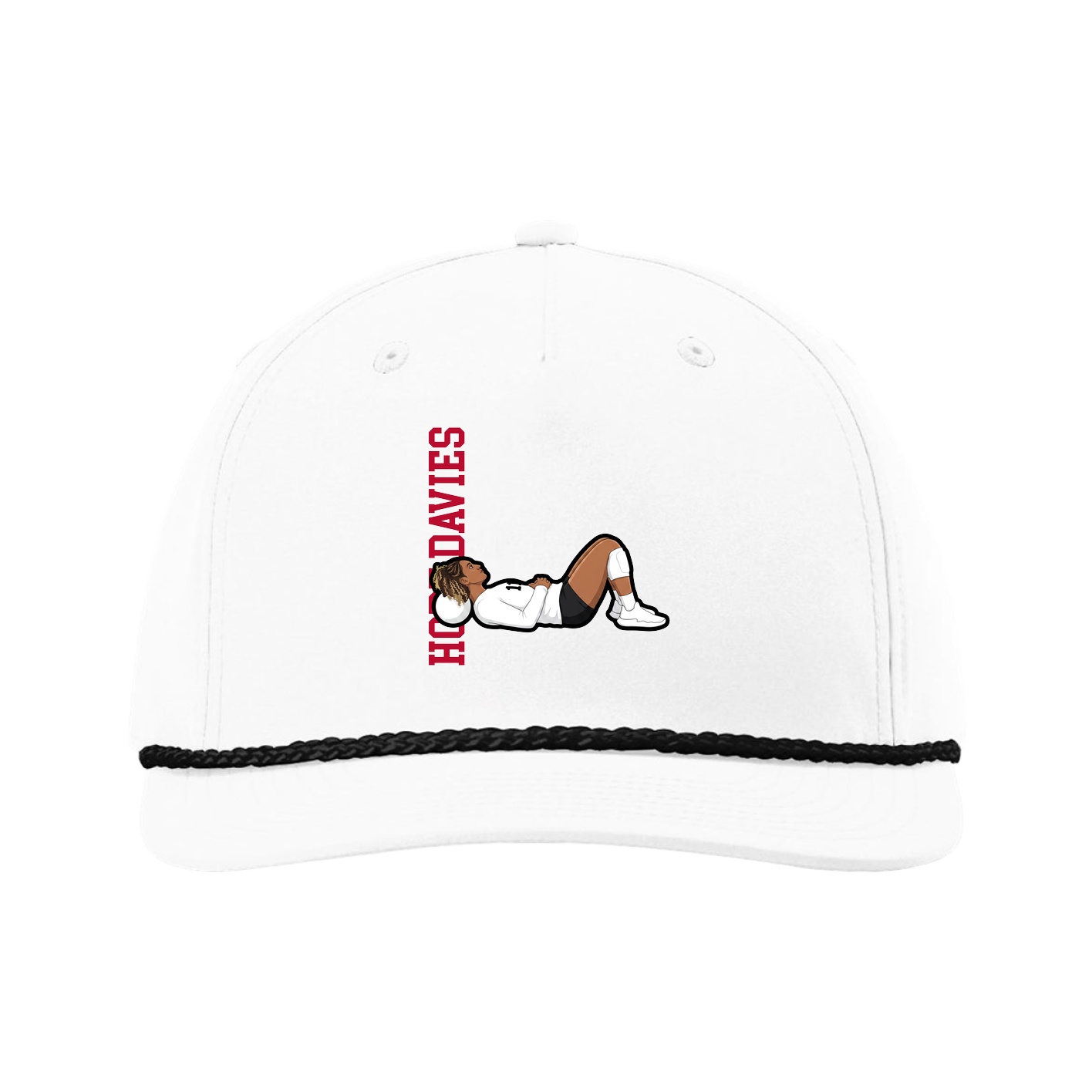 Five-Panel Classic Rope Cap — Name Vertical in White