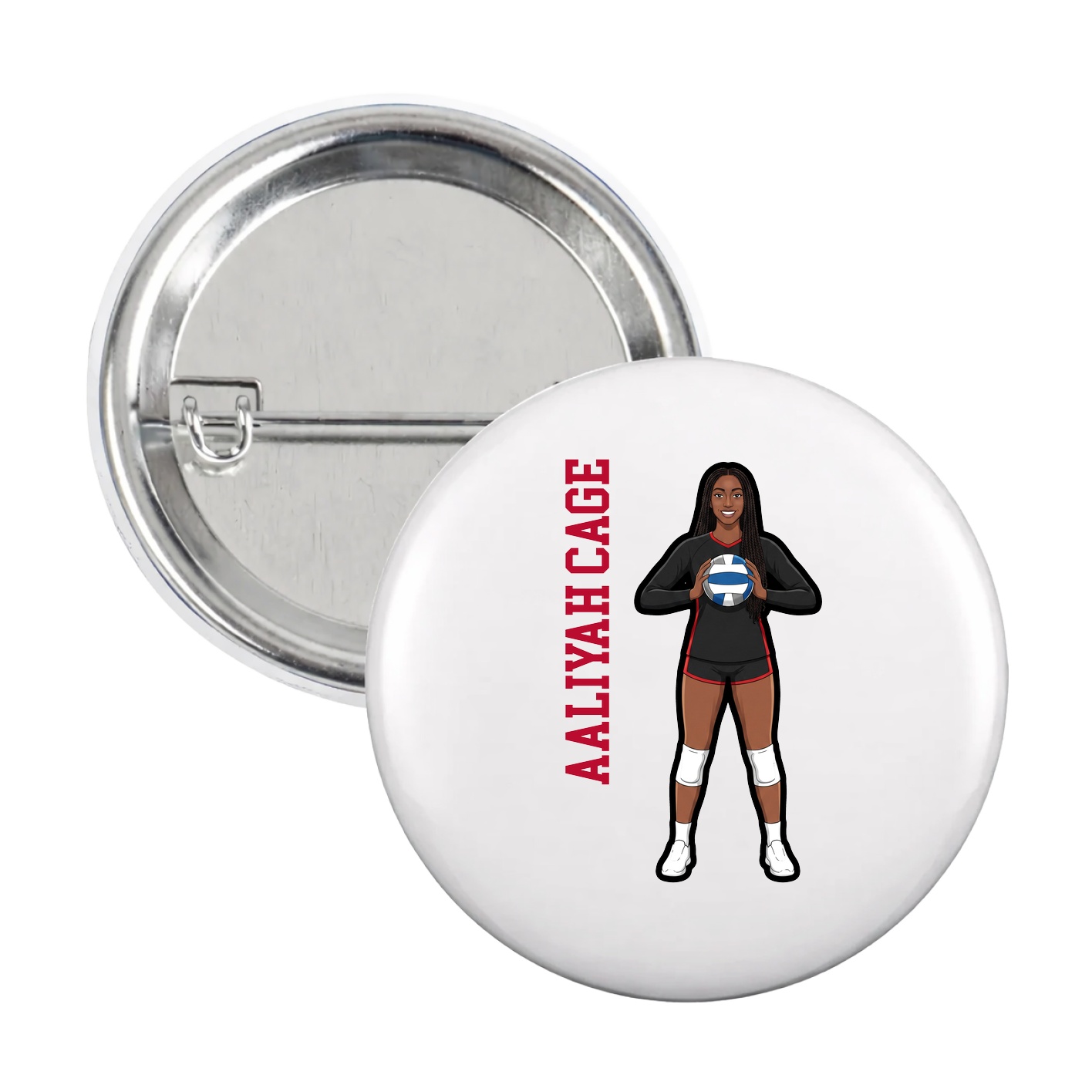 Game Day Button — Name Vertical in White