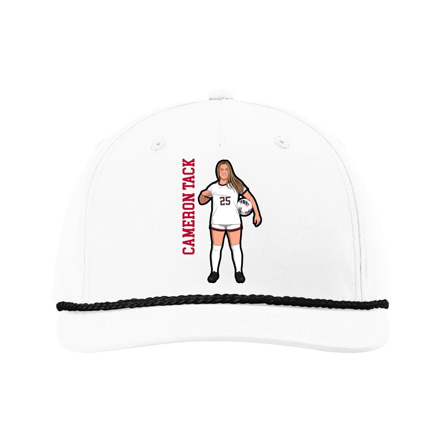 Five-Panel Classic Rope Cap — Name Vertical in White