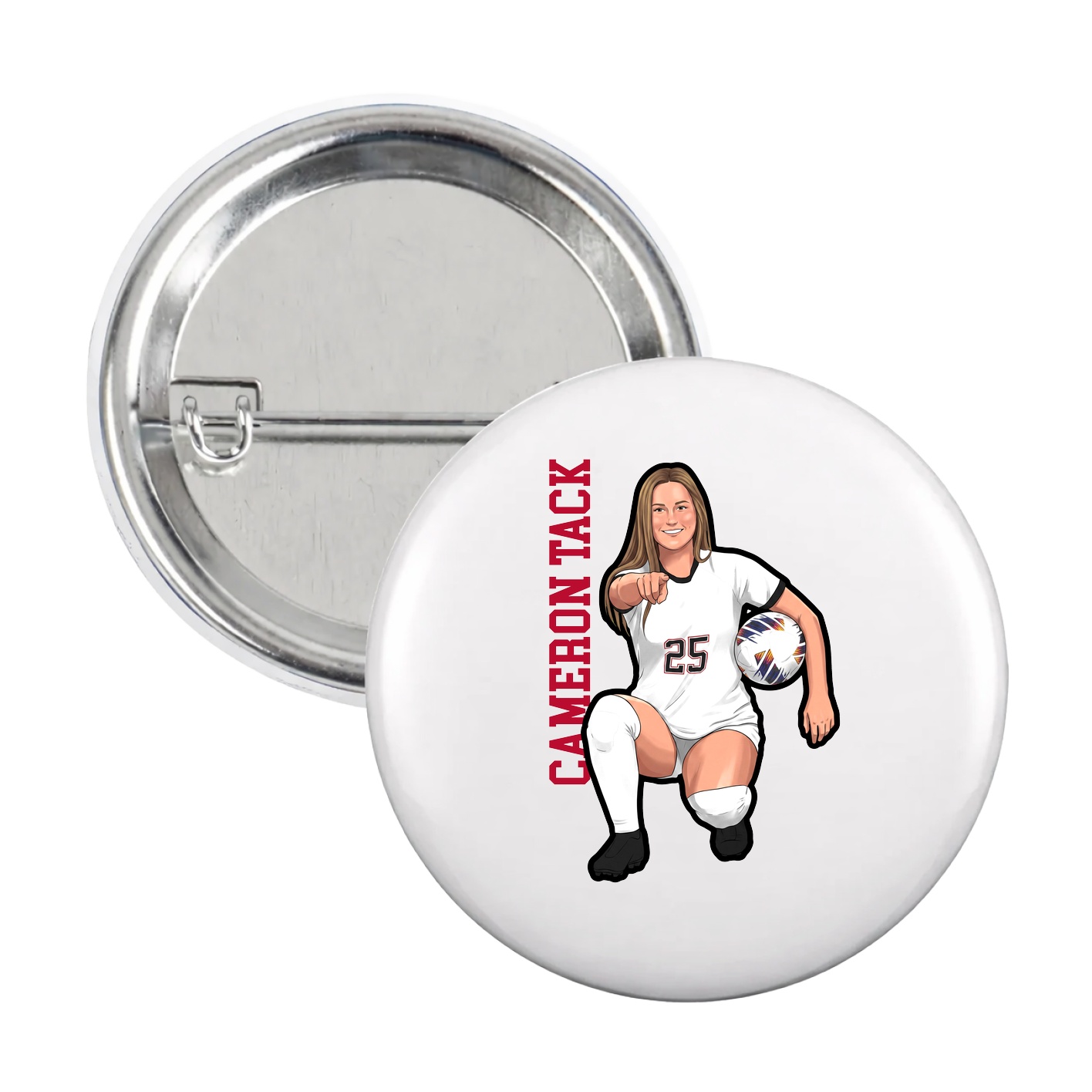 Game Day Button — Name Vertical in White
