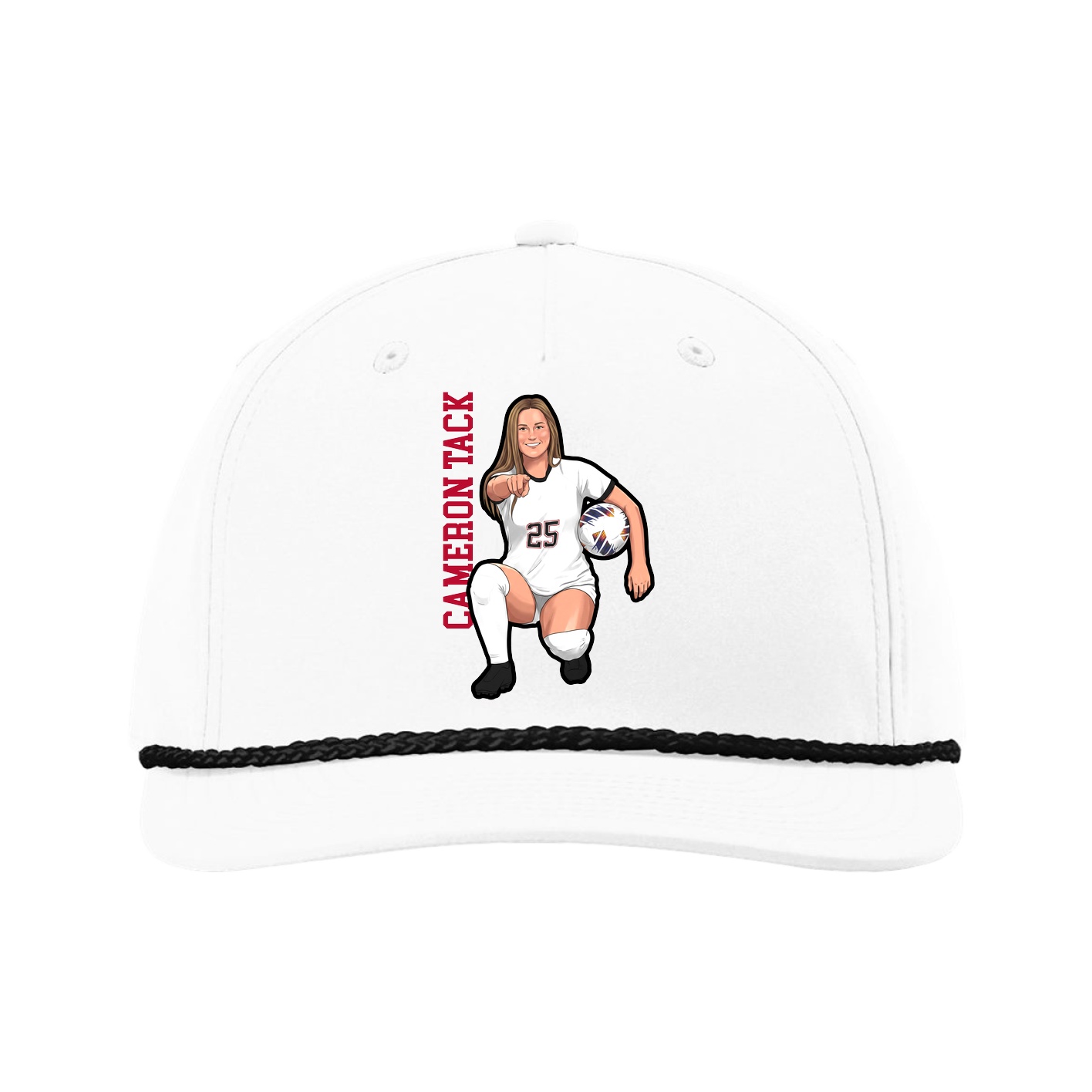 Five-Panel Classic Rope Cap — Name Vertical in White