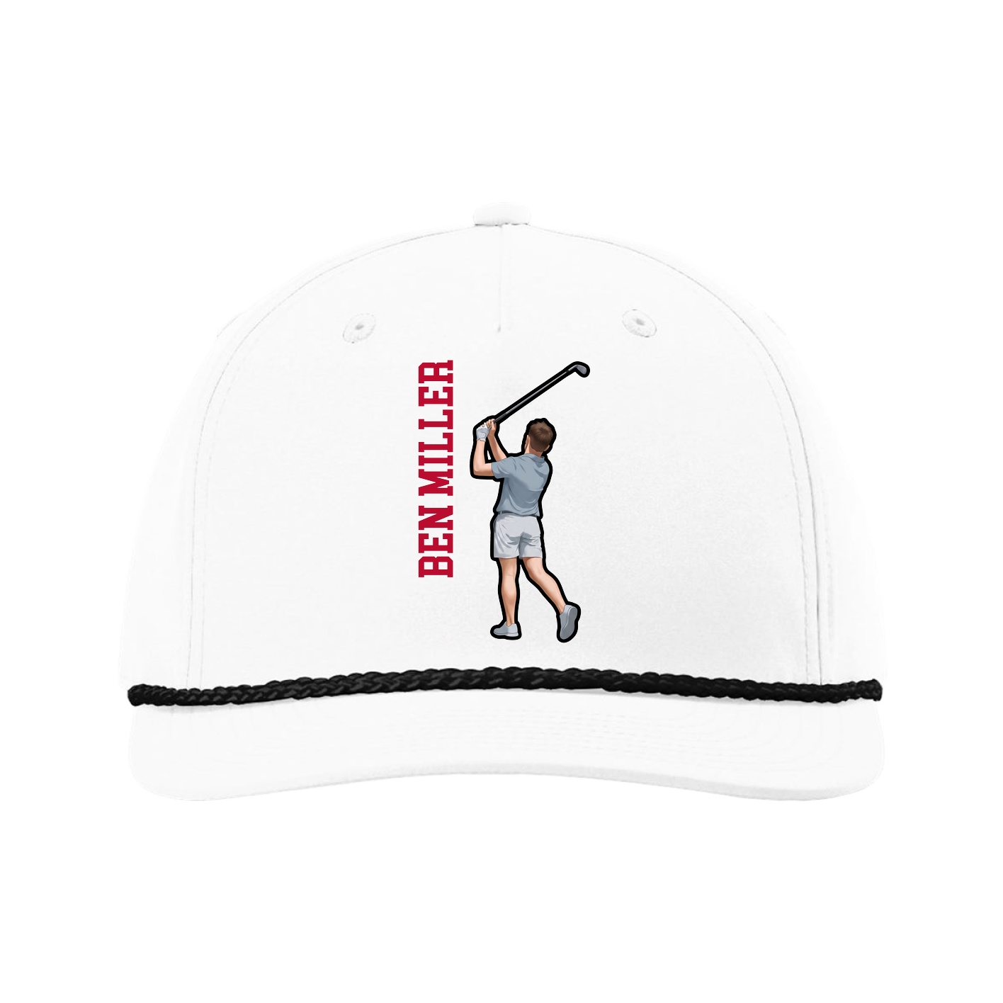 Five-Panel Classic Rope Cap — Name Vertical in White